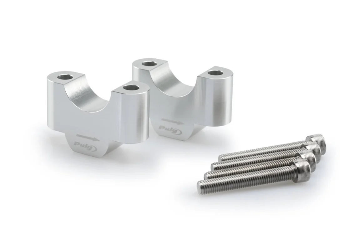 Puig Handlebar Risers - 30mm Rise | Silver | Triumph Tiger Sport 800 2025>Current -   Pyramid Motorcycle Accessories