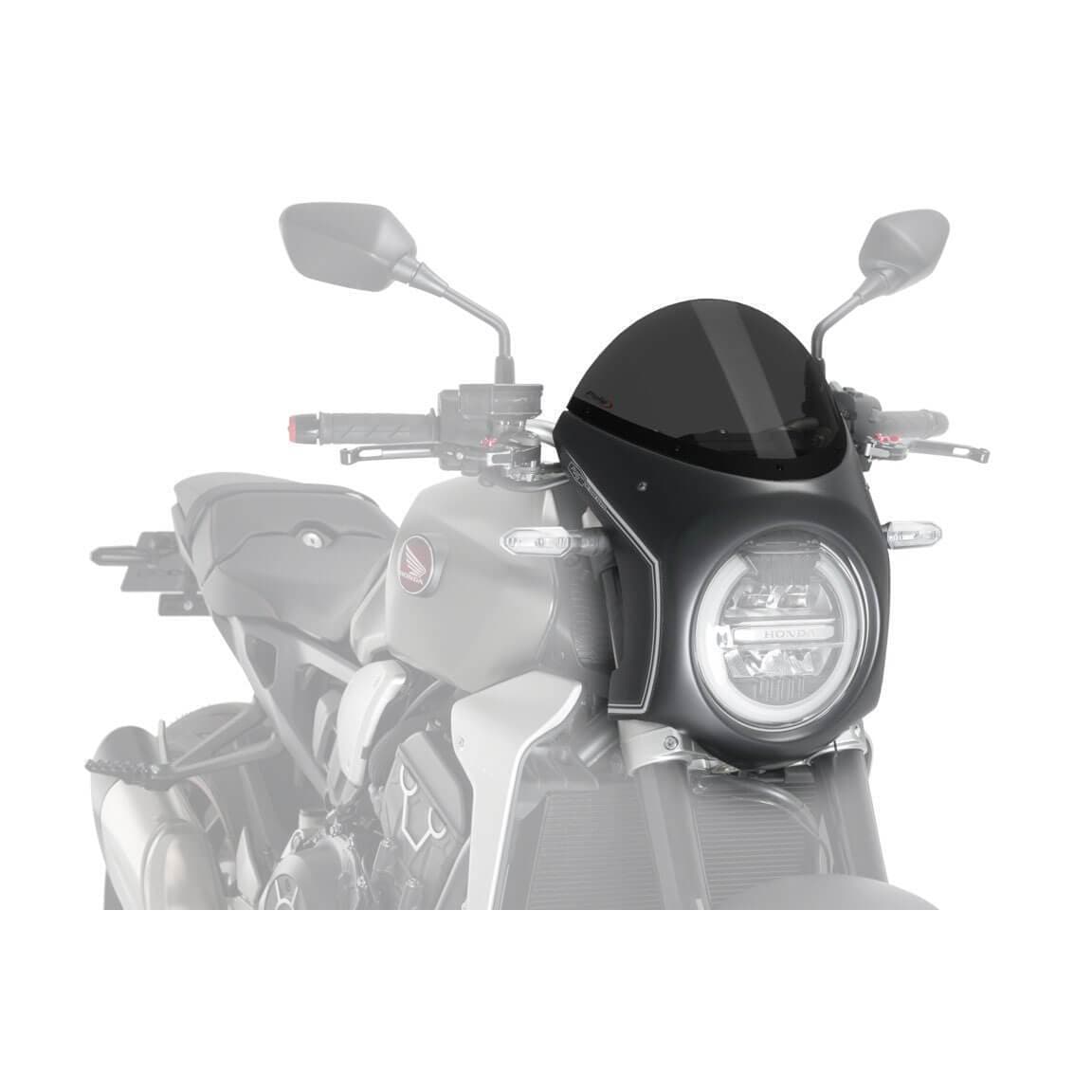 Puig Nose Fairing | Matte Black with Dark Smoke Screen | Honda CB 650 R 2019>2023-Screens-Pyramid Motorcycle Accessories