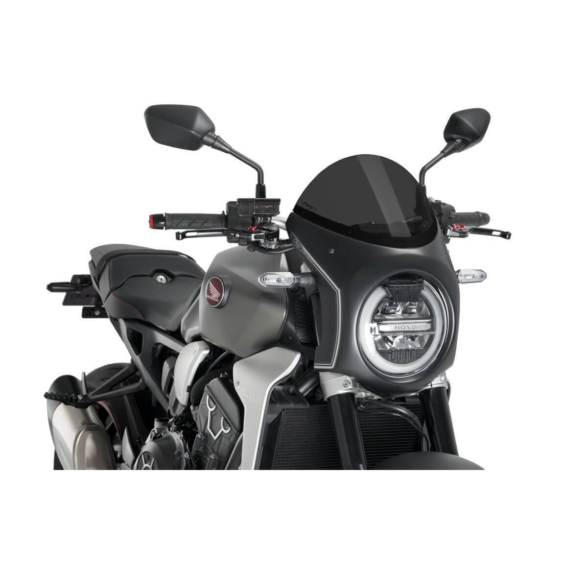 Puig Nose Fairing | Matte Black with Dark Smoke Screen | Honda CB 650 R 2019>2023-Screens-Pyramid Motorcycle Accessories