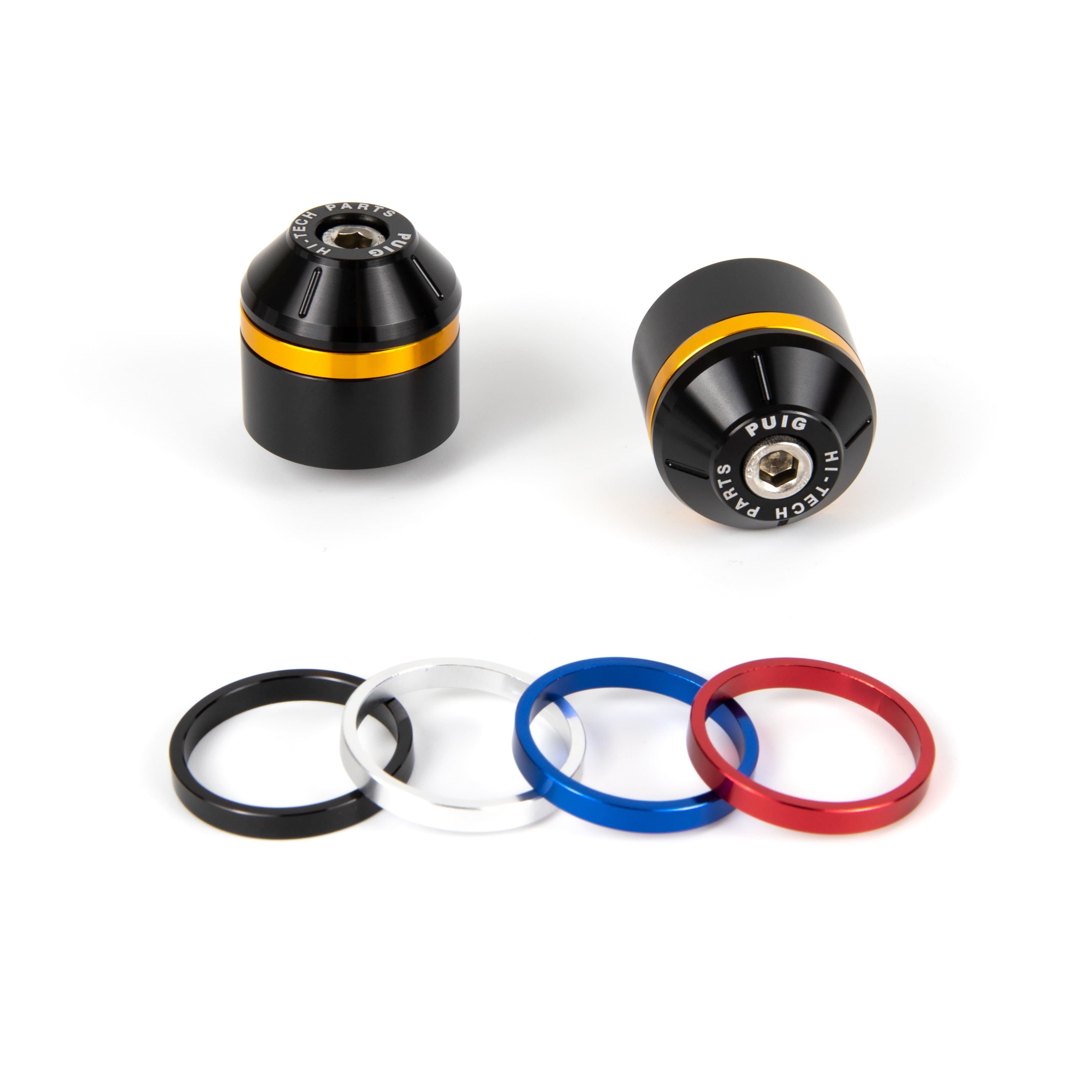 Puig Short Bar Ends w/ Coloured Rings | Black | Triumph Scrambler 1200XE 2019>Current-M8860N-Bar Ends-Pyramid Motorcycle Accessories