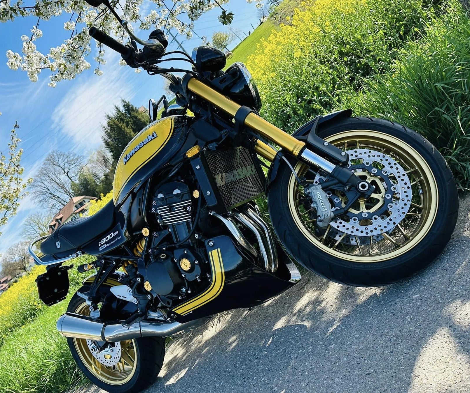 Pyramid Belly Pan | Metallic Diablo Black/Metallic Yellow (Yellow Ball Scheme) | Kawasaki Z 900 RS SE 2022>Current-23905P-Belly Pans-Pyramid Motorcycle Accessories