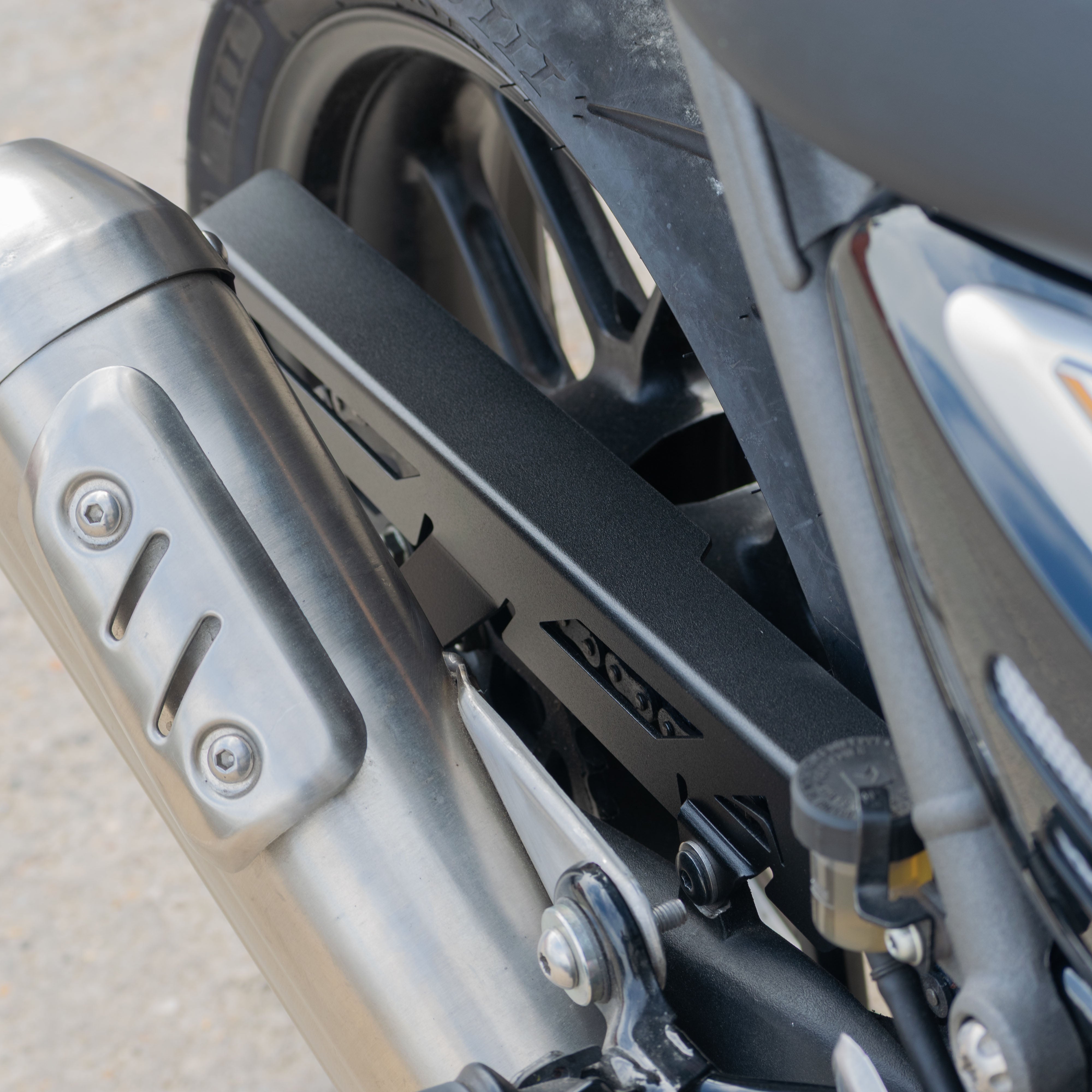 Pyramid Chainguard | Matte Black | Triumph Scrambler 400 X 2024>Current-Chain Guards-Pyramid Motorcycle Accessories