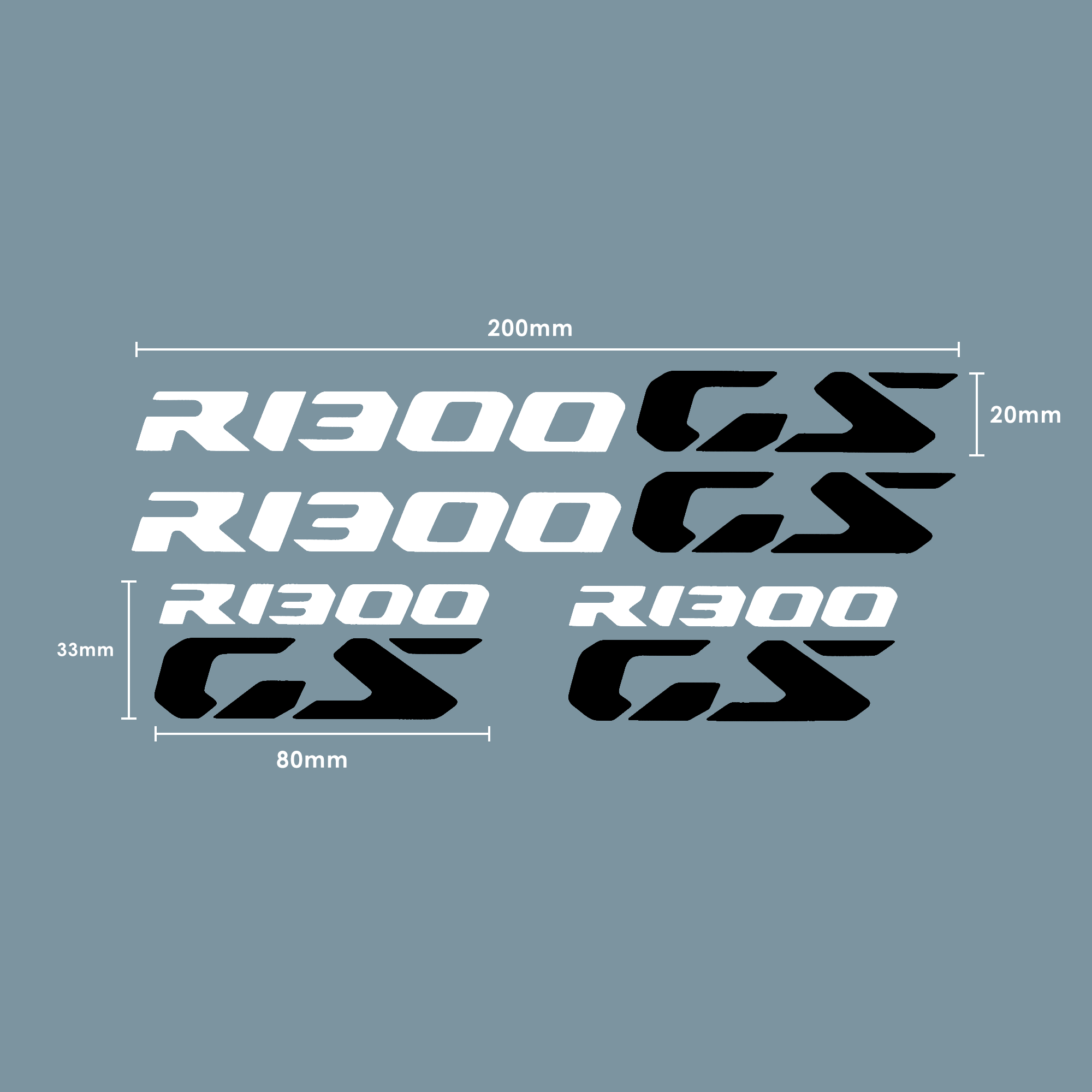 Pyramid Decals | BMW R 1300 GS Logo | White & Black | Set Of 4-Decals-Pyramid Motorcycle Accessories