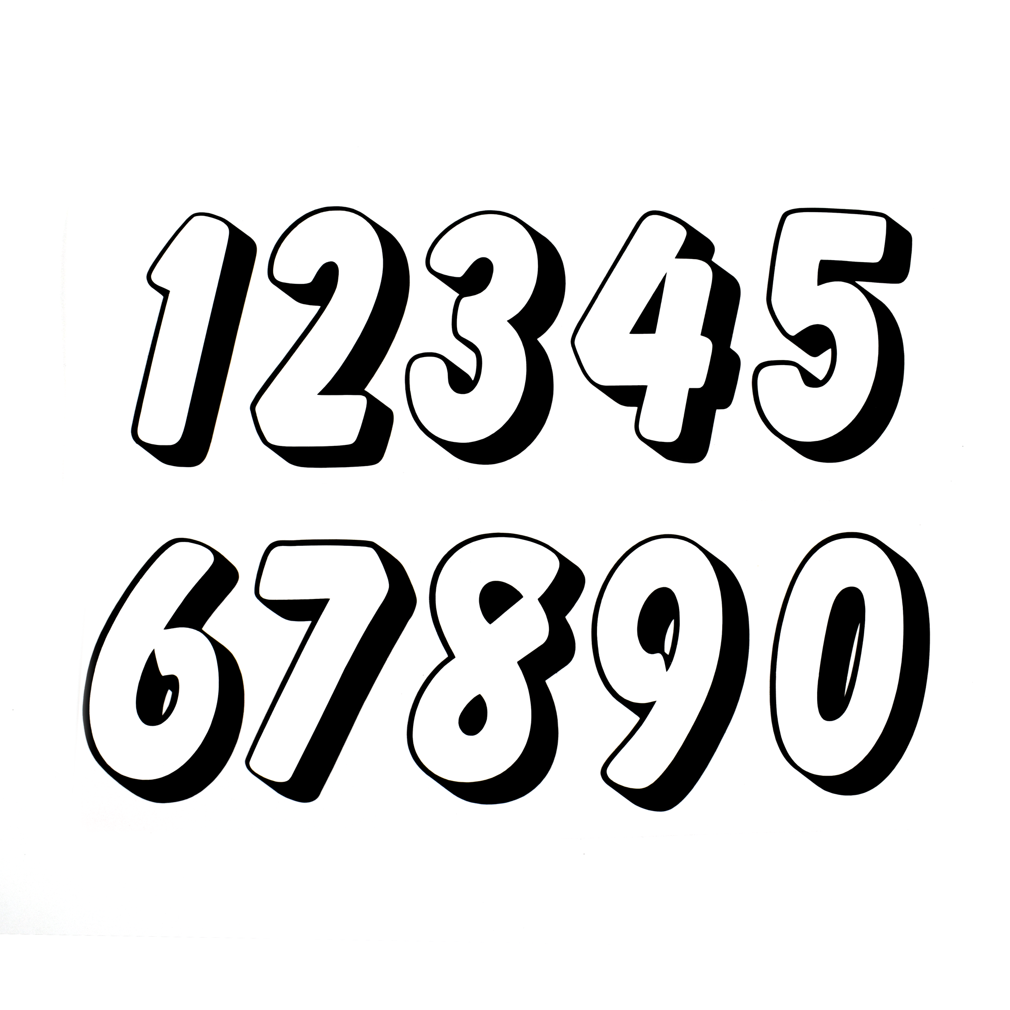 Pyramid Decals | Racing Numbers Set 0-9 | 3D White & Black -  Shop name