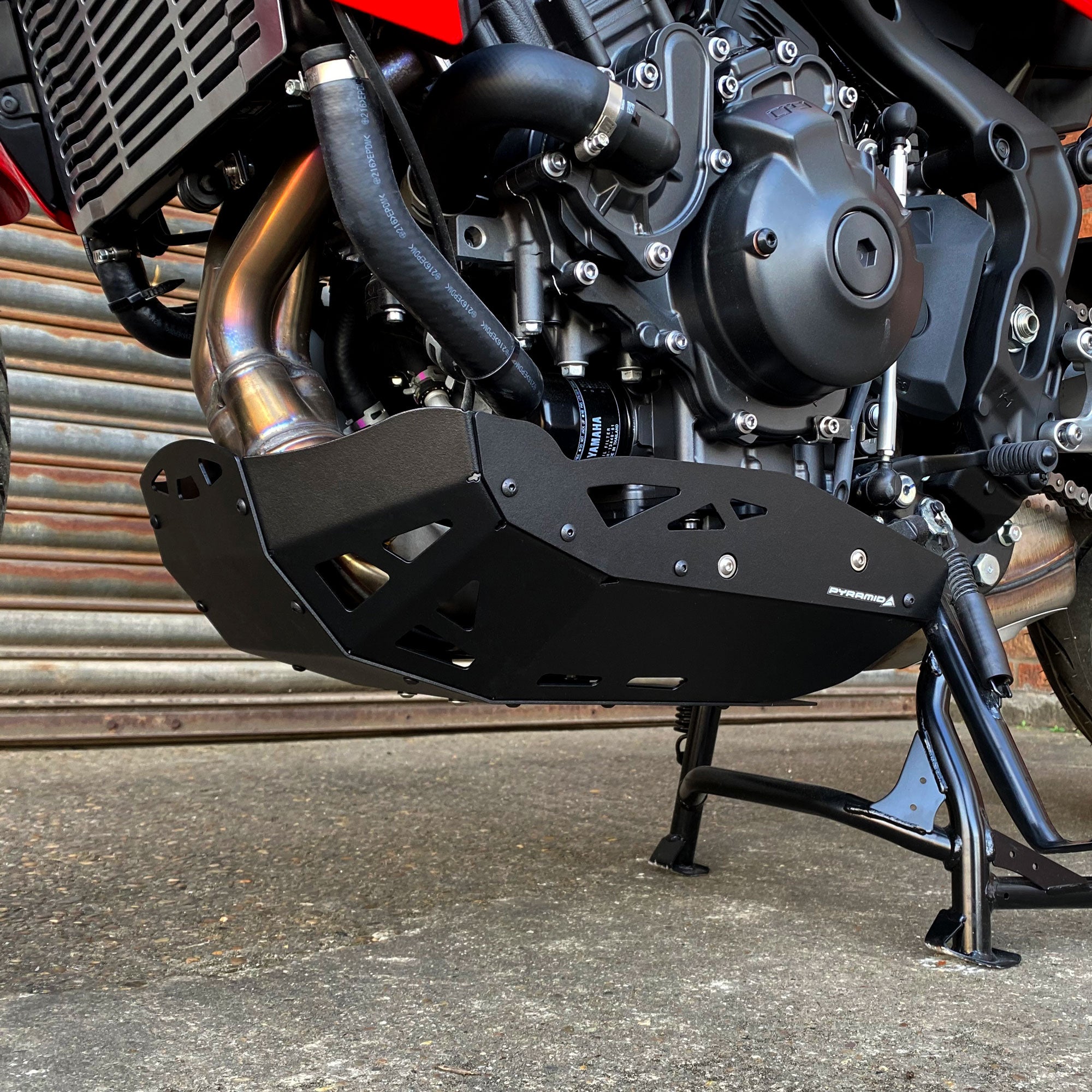 Pyramid Engine Plate | Matte Black | Yamaha Tracer 9 GT/GT+ 2021>Current-22156M-Engine Guards-Pyramid Motorcycle Accessories