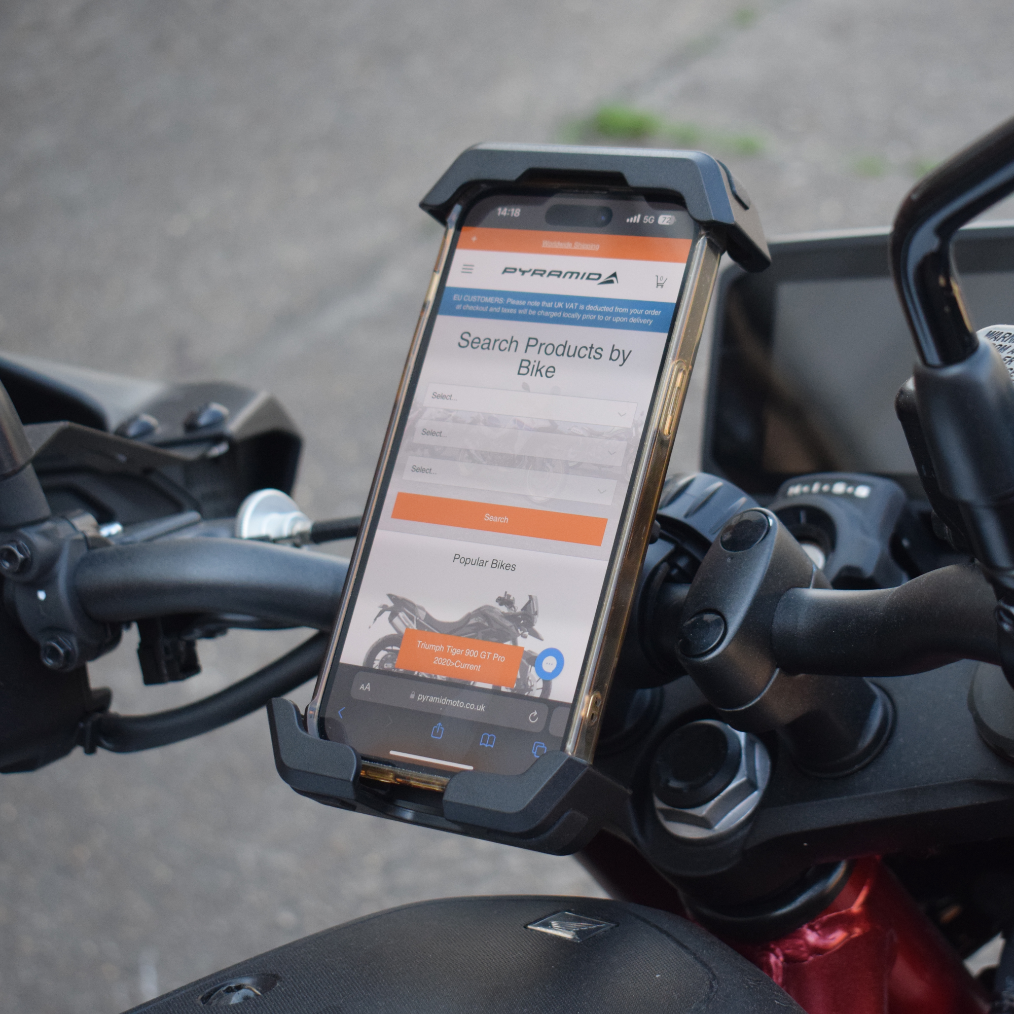 Pyramid Handlebar Mounted Phone Holder-08850-Mobile Phone Holders-Pyramid Motorcycle Accessories