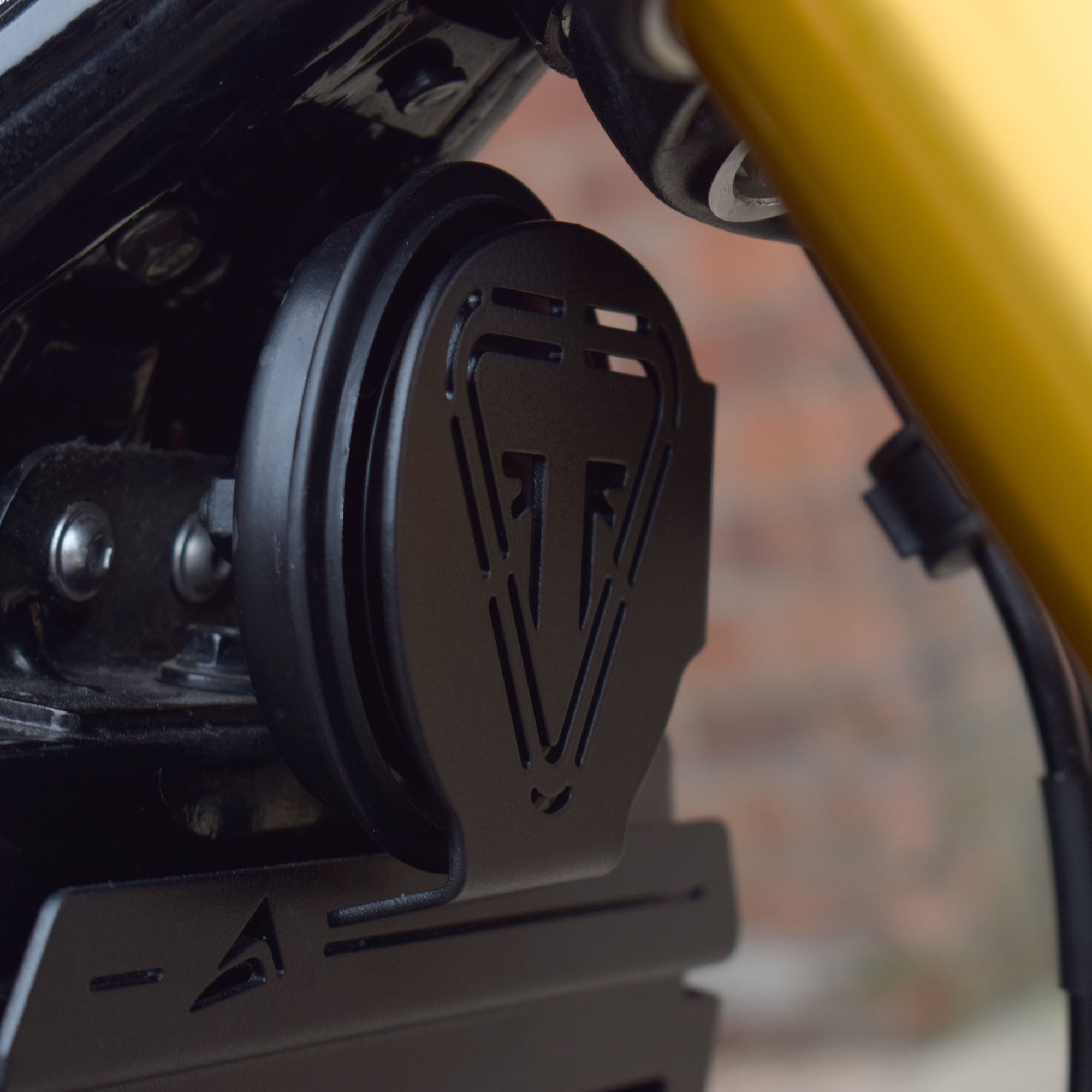 Pyramid Horn Cover | Black | Triumph Scrambler 400X 2024>Current-Radiator Guards-Pyramid Motorcycle Accessories