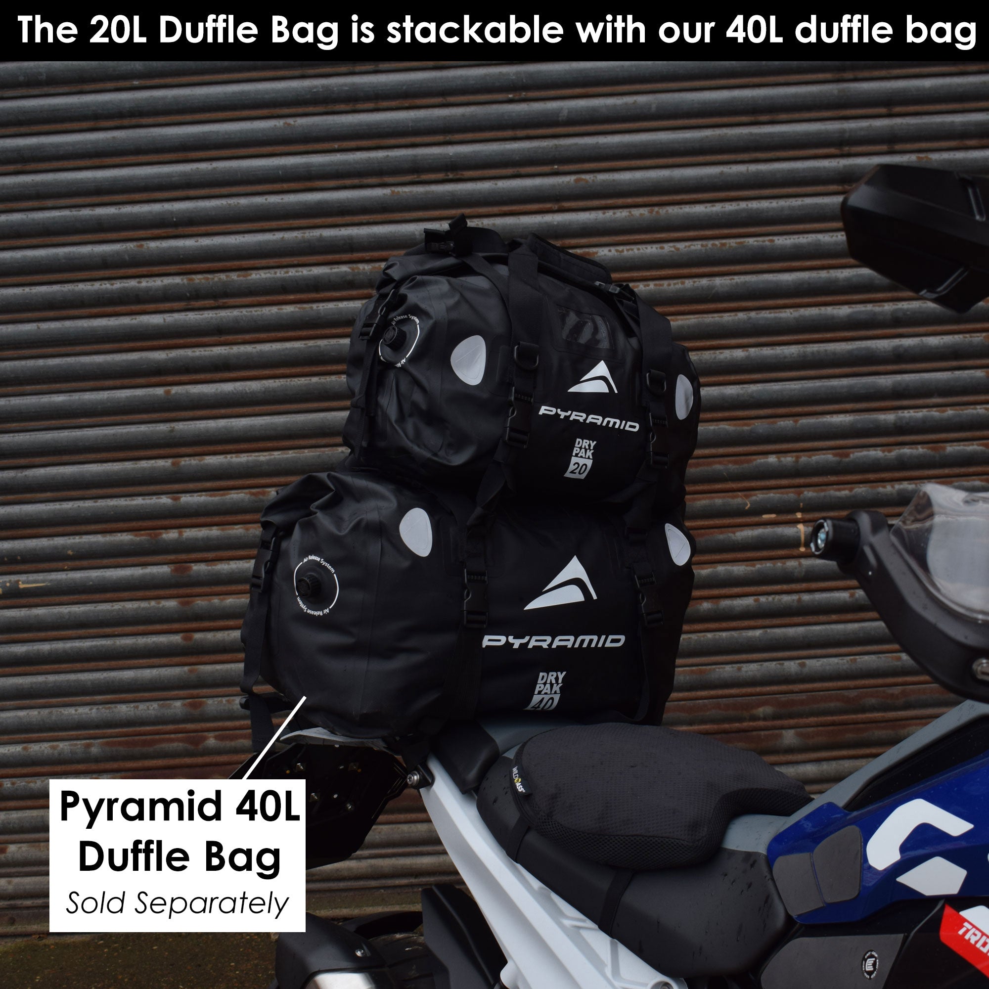 Pyramid Waterproof 20L Motorcycle Duffle Bag | Black-Bags-Pyramid Motorcycle Accessories