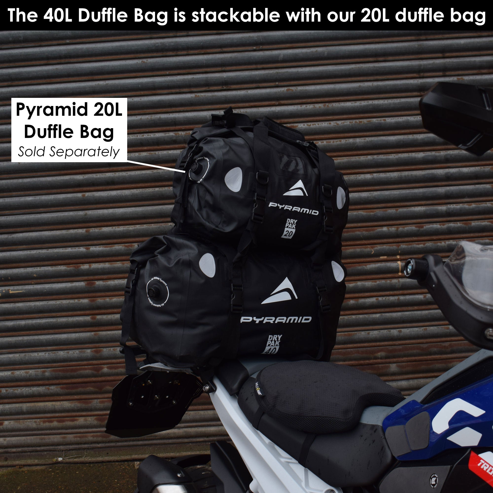 Pyramid Waterproof 40L Motorcycle Duffle Bag | Black-LUG001B-Bags-Pyramid Motorcycle Accessories