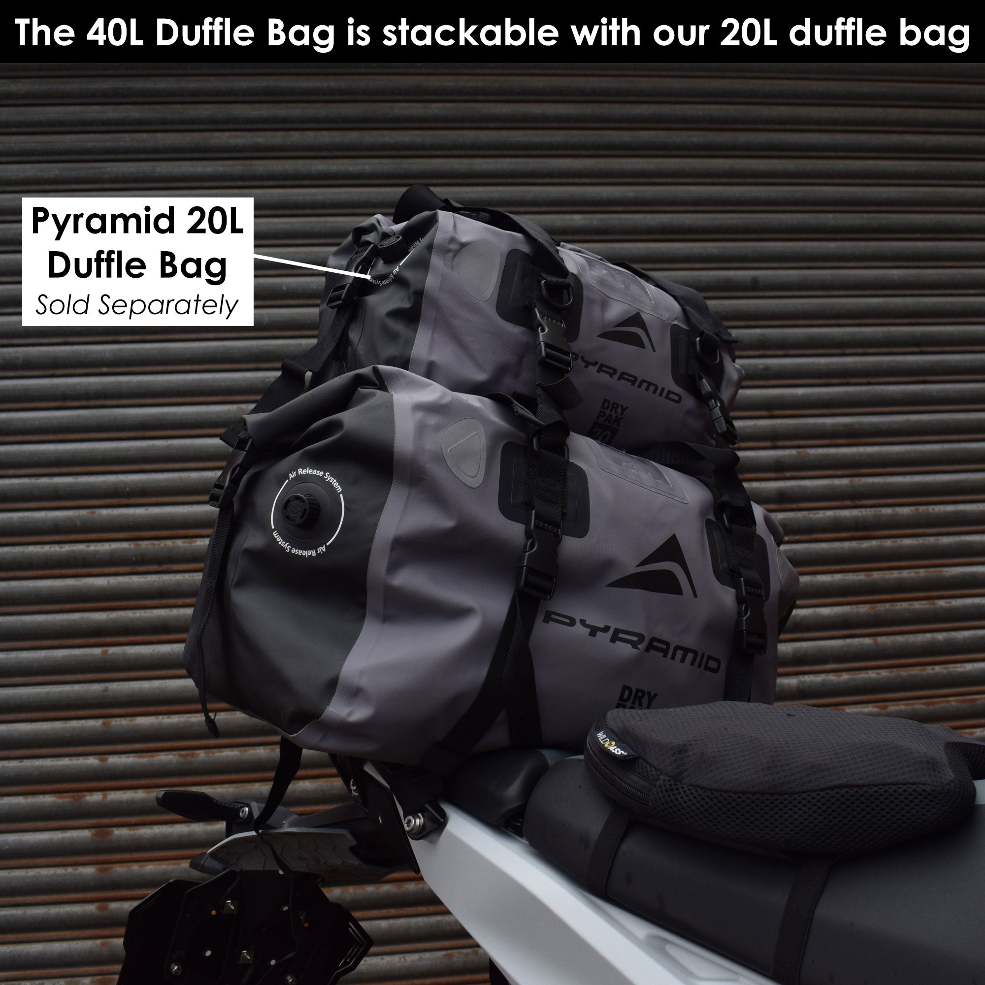 Pyramid Waterproof 40L Motorcycle Duffle Bag | Grey-Bags-Pyramid Motorcycle Accessories