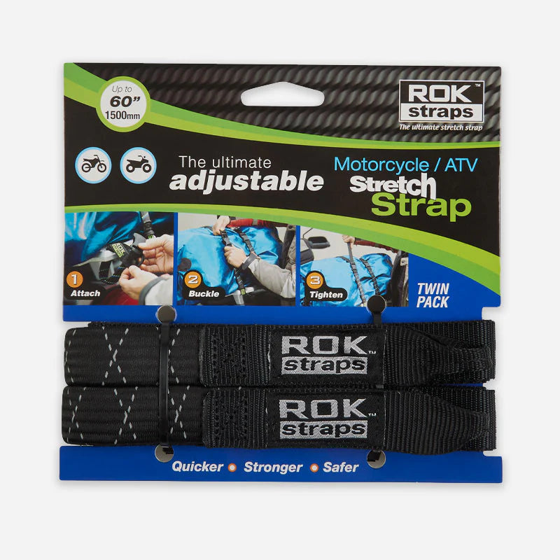ROKStraps Motorcycle Stretch Luggage Straps - 2 Pack (050) | Black Reflective -   Pyramid Motorcycle Accessories