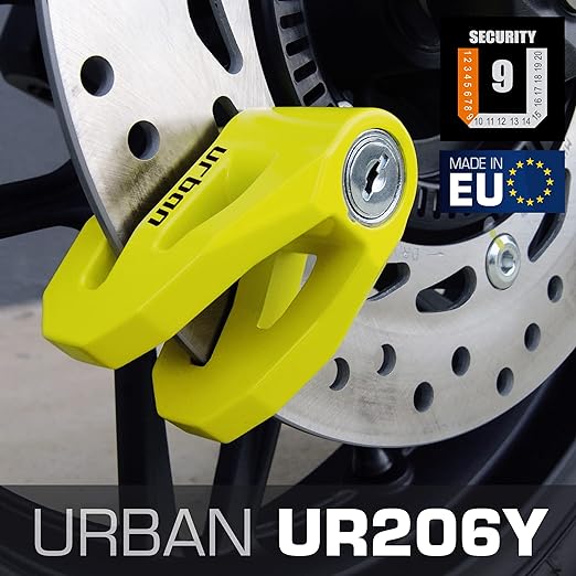 Urban Security UR206Y Motorcycle Disc Lock + Reminder Cable - Security Level 10 -  Shop name