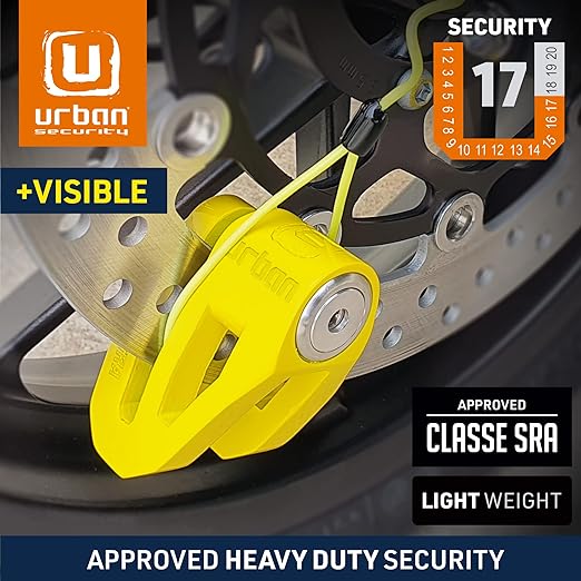 Urban Security UR210Y Motorcycle Disc Lock + Reminder Cable - Security Level 17 - Sold Secure Certified -  Shop name