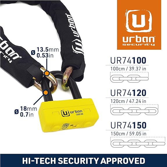 Urban Security UR74120 120cm Motorcycle Chain + Lock - Security Level 19-UR74120-Security-Pyramid Motorcycle Accessories