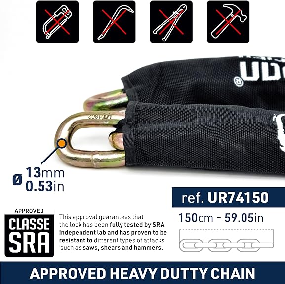 Urban Security UR74150 150cm Motorcycle Chain + Lock - Security Level 19-UR74150-Security-Pyramid Motorcycle Accessories