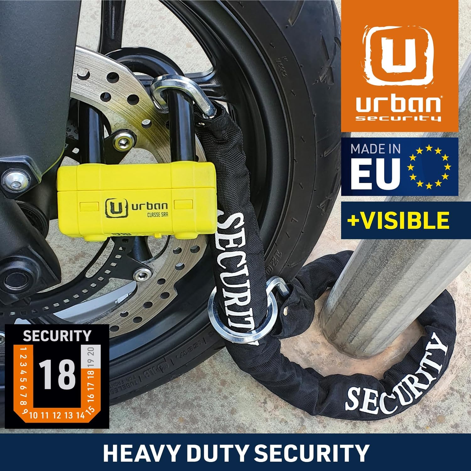 Urban Security UR75+10.120L 120cm Motorcycle Loop Chain + Lock - Security Level 18-UR75+10.120L-Security-Pyramid Motorcycle Accessories
