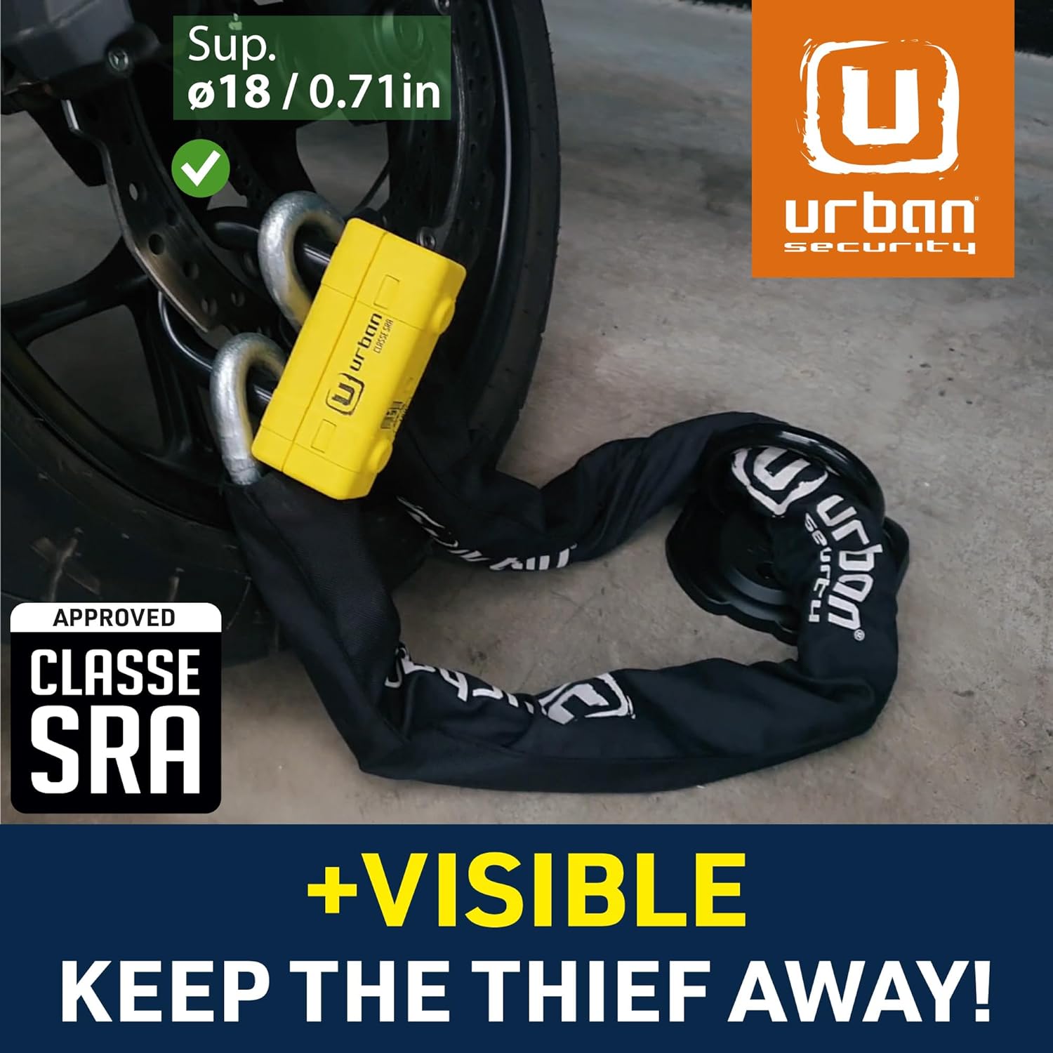 Urban Security UR75150 150cm Motorcycle Chain + Lock - Security Level 20-UR75150-Security-Pyramid Motorcycle Accessories
