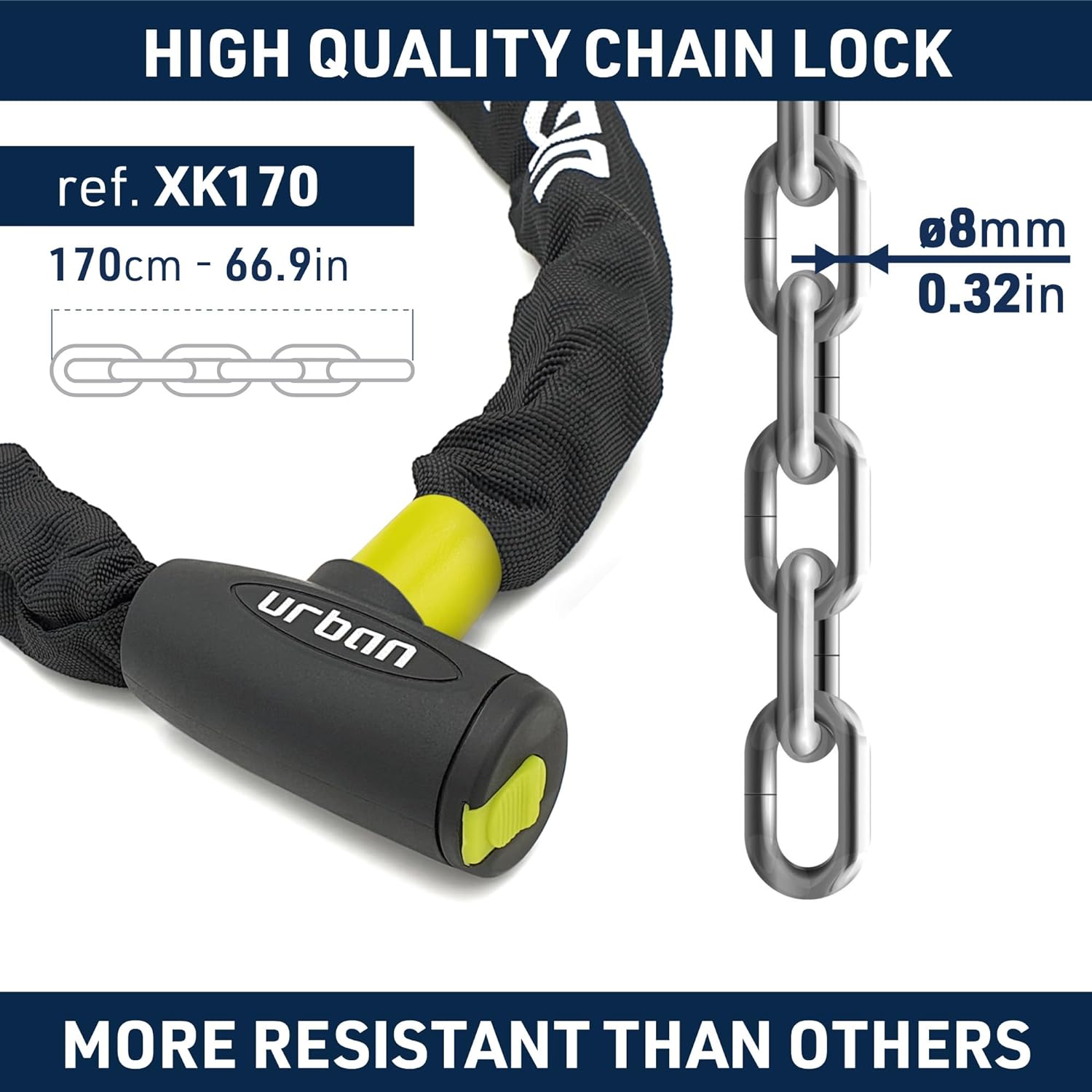Urban Security XK170 170cm Motorcycle Chain + Integrated Lock - Security Level 9 -  Shop name