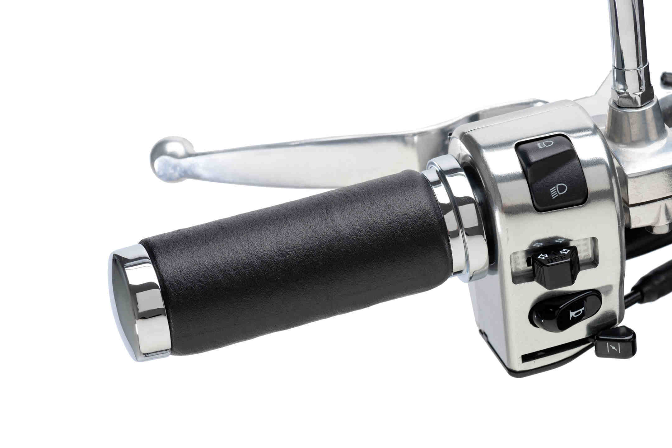 Customacces Original Handlebar Grips - 133mm Length - Fits 25.4mm Bars | Chrome -   Pyramid Motorcycle Accessories