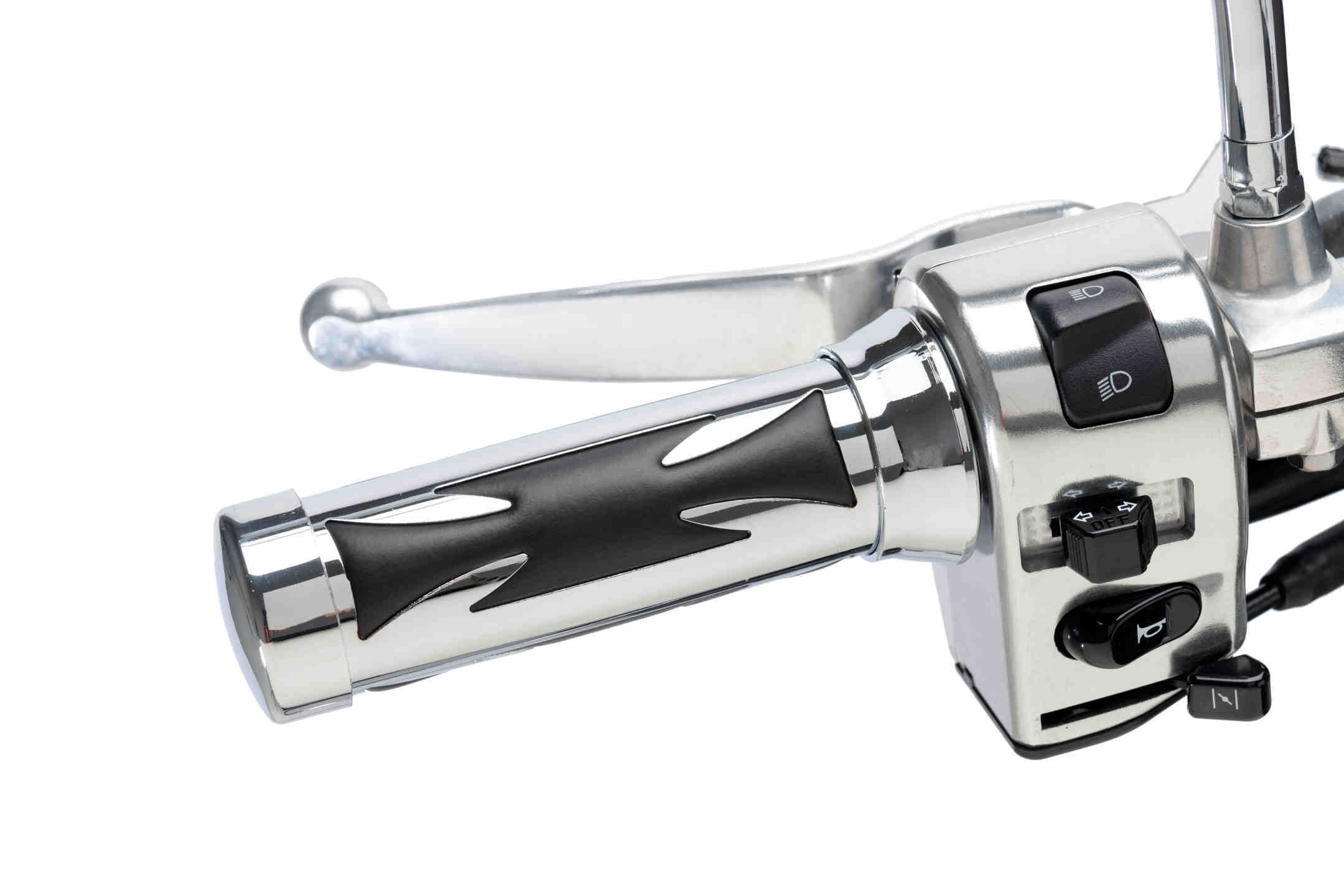 Customacces Malta Cross Handlebar Grips - 133mm Length - Fits 25.4mm Bars | Chrome -   Pyramid Motorcycle Accessories