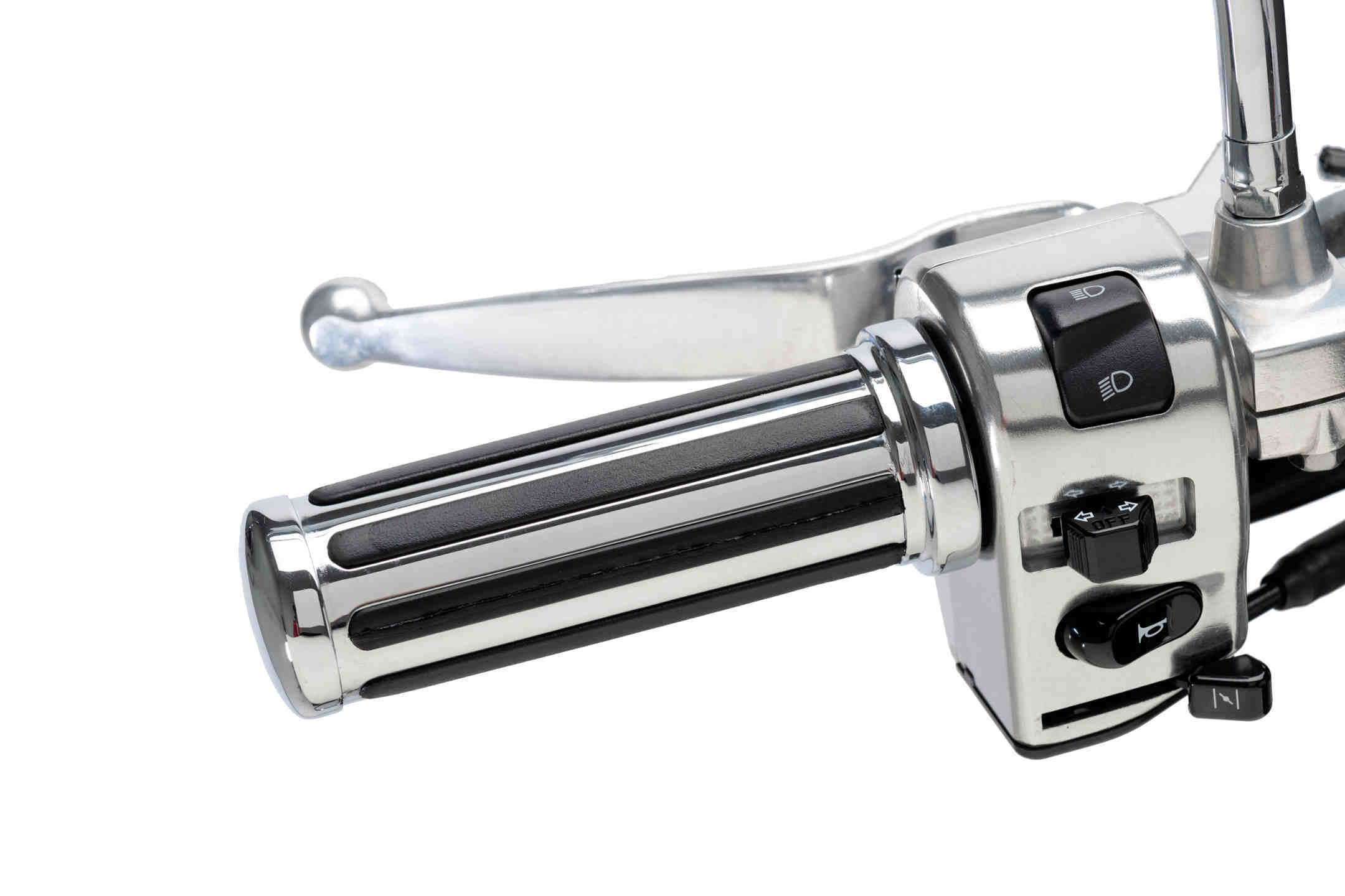 Customacces Classic Handlebar Grips - 133mm Length - Fits 25.4mm Bars | Chrome -   Pyramid Motorcycle Accessories