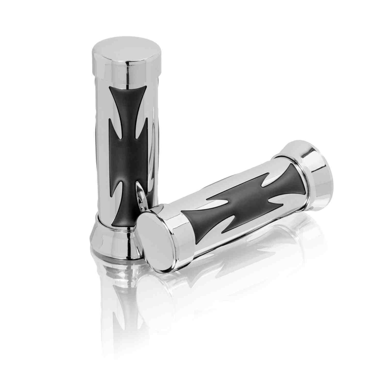 Customacces Malta Cross Handlebar Grips - 133mm Length - Fits 25.4mm Bars | Chrome -   Pyramid Motorcycle Accessories