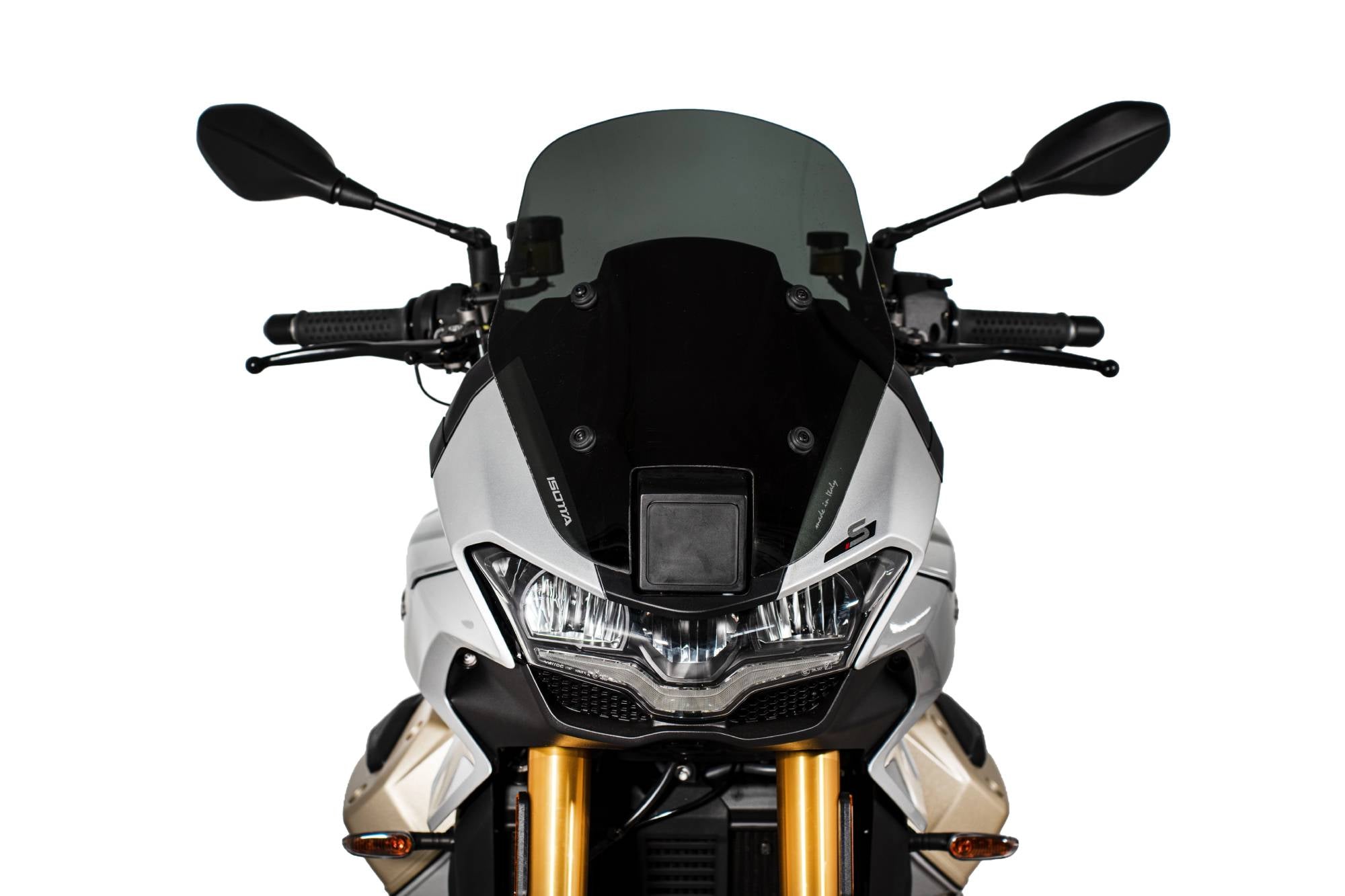 Isotta Low Screen | Dark Smoke | Moto Guzzi V100 Mandello S (With Radar) 2023>Current -   Pyramid Motorcycle Accessories