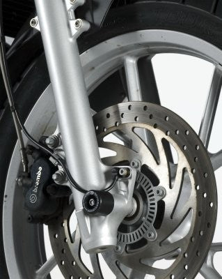 R&G Fork Protectors | Black | BMW F650GS ('08-) model. Easy to install, they help to eliminate damage to the front forks, fork bottoms and brake calipers during a crash or drop