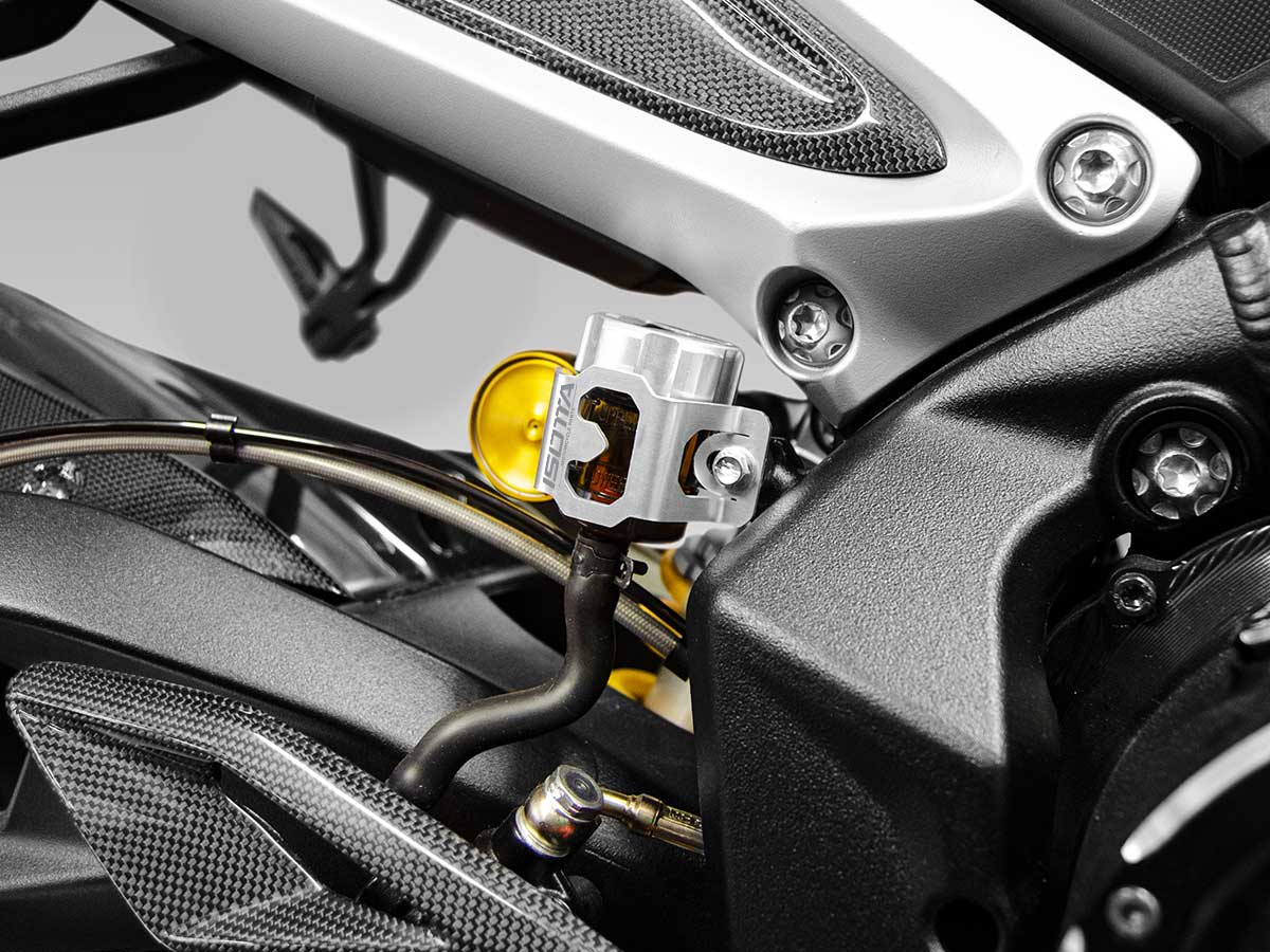 Isotta Rear Brake Reservoir Protection | Gold | Moto Guzzi V100 Mandello S / Stelvio 2023>2024 -   Pyramid Motorcycle Accessories