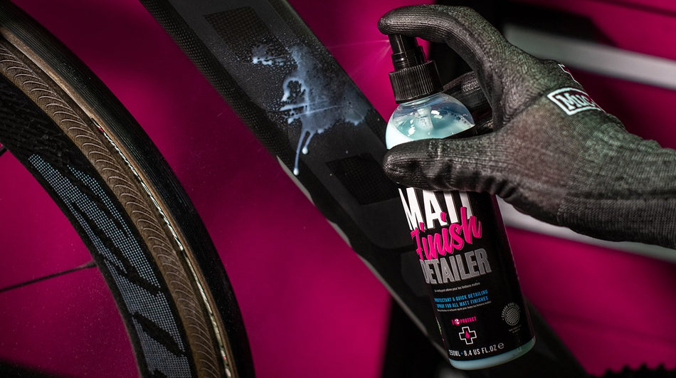 Muc-Off Matt Finish Detailer 250ml applied to a bicycle frame