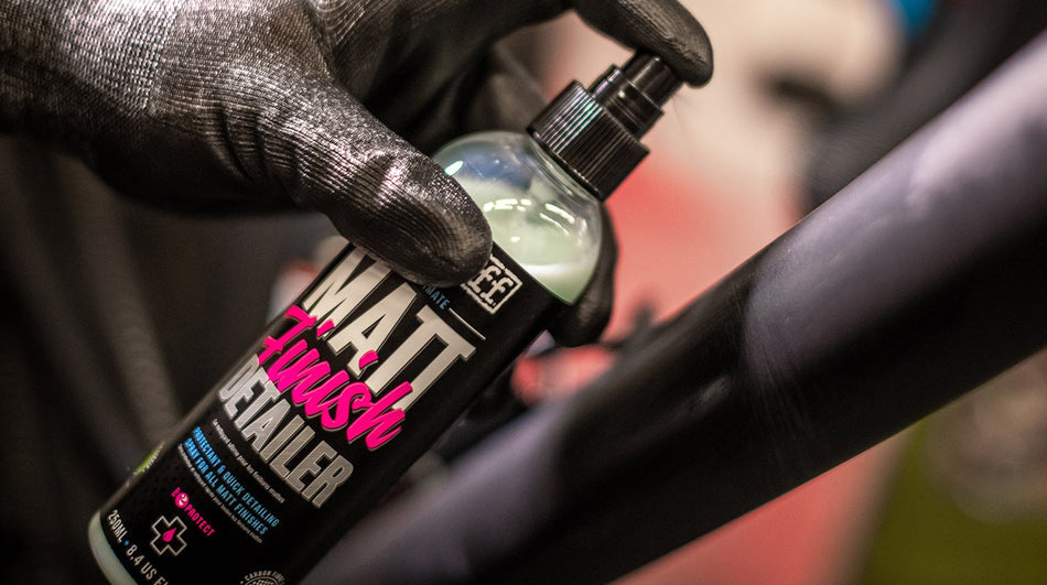 Close-up of Muc-Off Matt Finish Detailer 250ml application