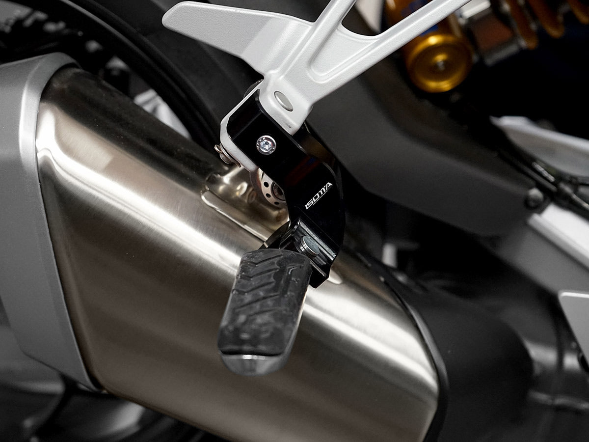 Isotta Passenger Footpeg Relocation Kit | Silver | Black | Moto Guzzi V100 Mandello S 2023>2024 -   Pyramid Motorcycle Accessories