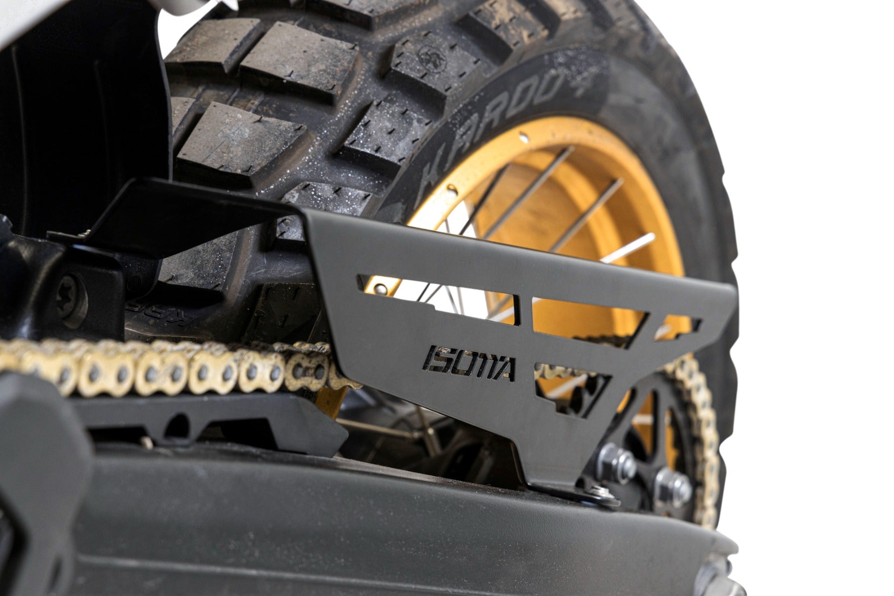 Isotta Chain Guard | Textured Black | BMW F 900 GS 2024>2025 -   Pyramid Motorcycle Accessories
