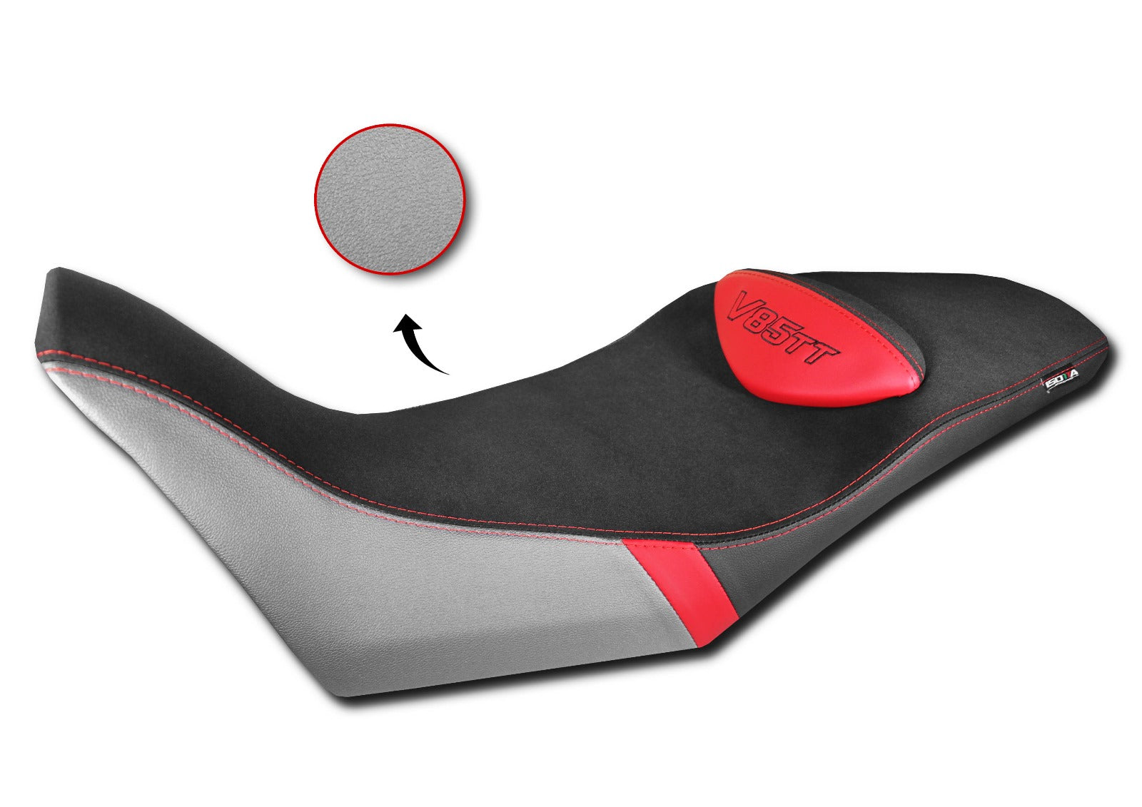 Isotta Comfort Seat Cover | Black/Grey/Red | Moto Guzzi V85 TT 2019>2023 -   Pyramid Motorcycle Accessories