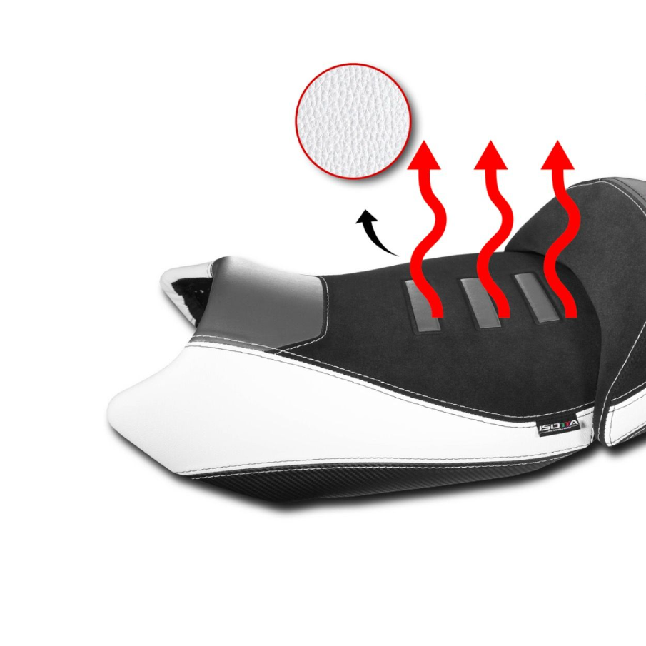 Isotta Heated Rider Comfort Seat - With Prostate Channel - Standard | White | BMW R 1300 GS 2023-2026 -   Pyramid Motorcycle Accessories