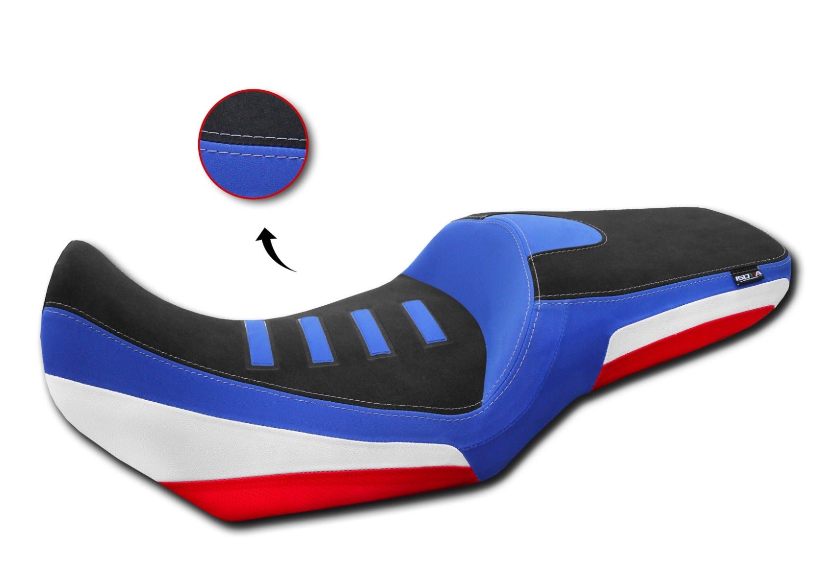 Isotta Comfort Seat - Without Prostate Channel - Standard | Black/Blue/White/Red | Honda XL 750 Transalp 2023-2026 -   Pyramid Motorcycle Accessories