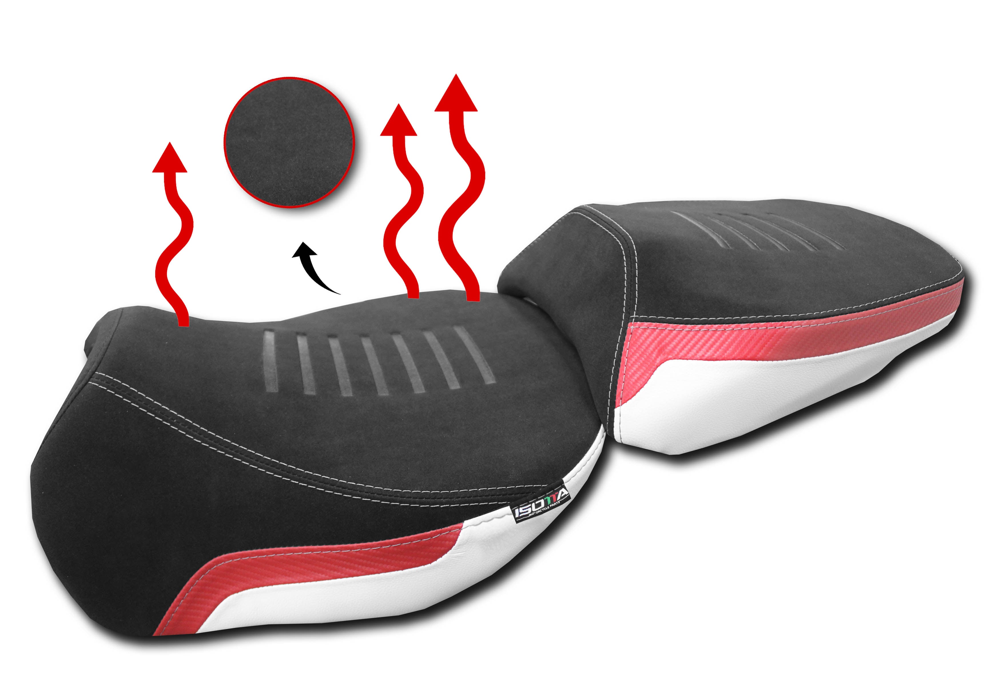 Isotta Low Profile Heated Comfort Seat (-2 cm) | White | Black/Red | Red | Triple Black | Ducati Multistrada V4/S/Sport / Pikes Peak / Rally -   Pyramid Motorcycle Accessories