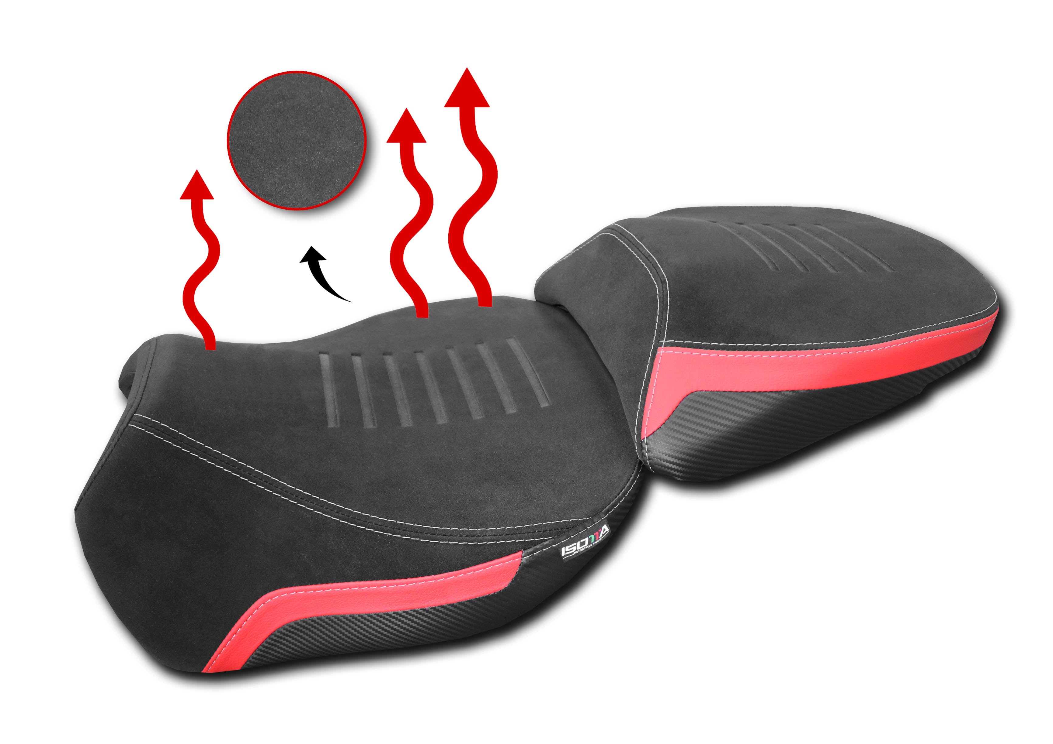 Isotta Low Profile Heated Comfort Seat (-2 cm) | White | Black/Red | Red | Triple Black | Ducati Multistrada V4/S/Sport / Pikes Peak / Rally -   Pyramid Motorcycle Accessories