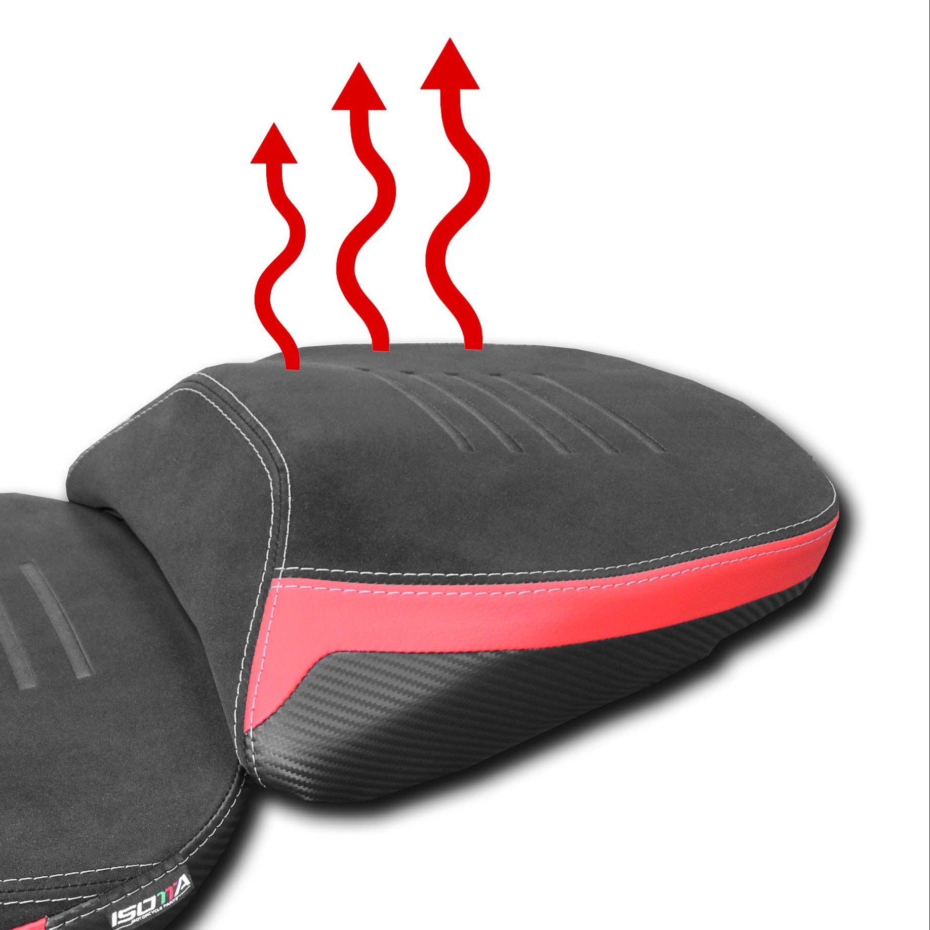 Isotta Heated Pillion Comfort Seat | Black/Red | Ducati Multistrada V4/V4 S/Rally/Pikes Peak  2020-2026 -   Pyramid Motorcycle Accessories