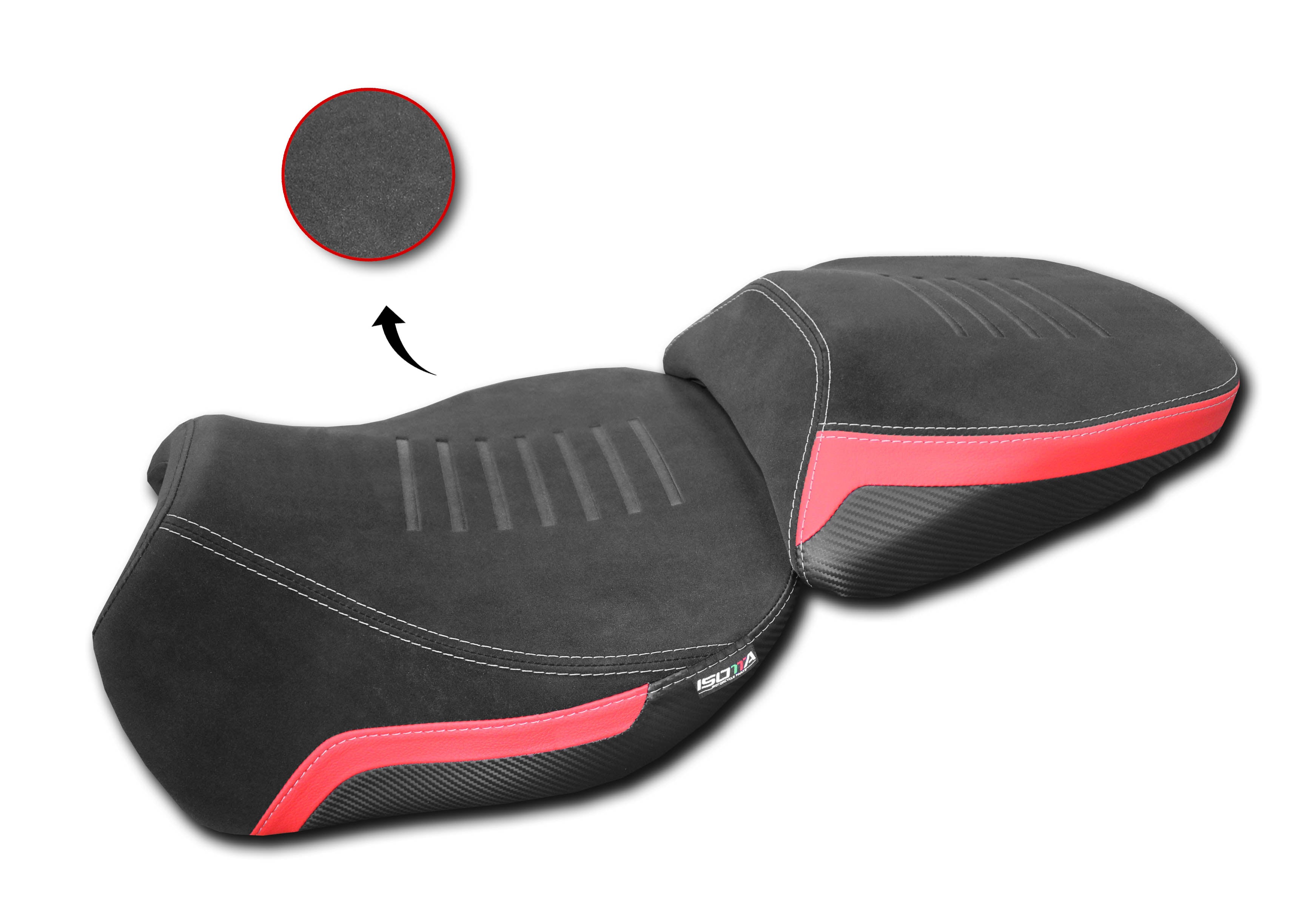 Isotta Comfort Low Front Seat | White | Black/Red | Red | Triple Black | Ducati Multistrada V4/S/Sport / Pikes Peak / Rally -   Pyramid Motorcycle Accessories