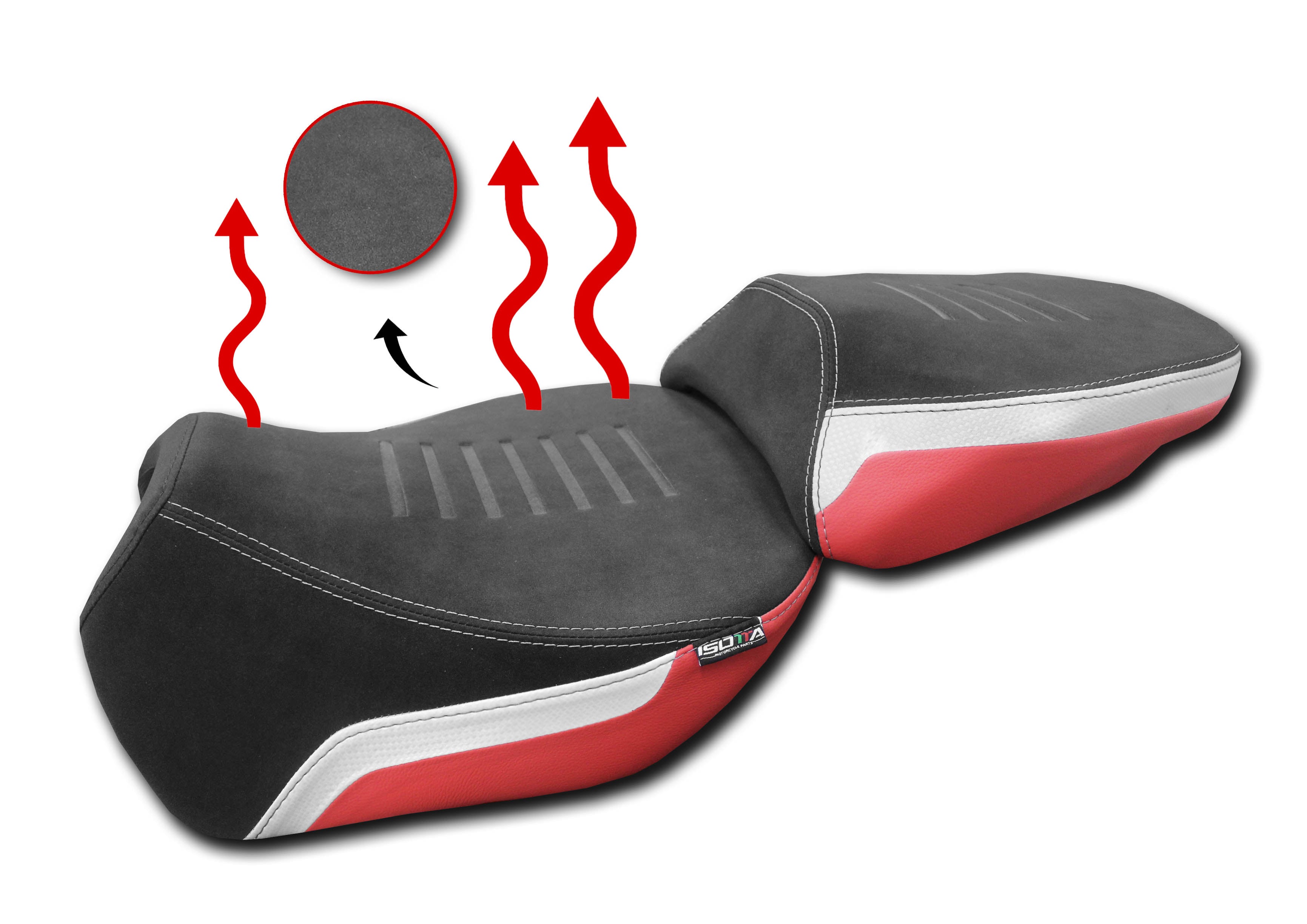 Isotta Low Profile Heated Comfort Seat (-2 cm) | White | Black/Red | Red | Triple Black | Ducati Multistrada V4/S/Sport / Pikes Peak / Rally -   Pyramid Motorcycle Accessories