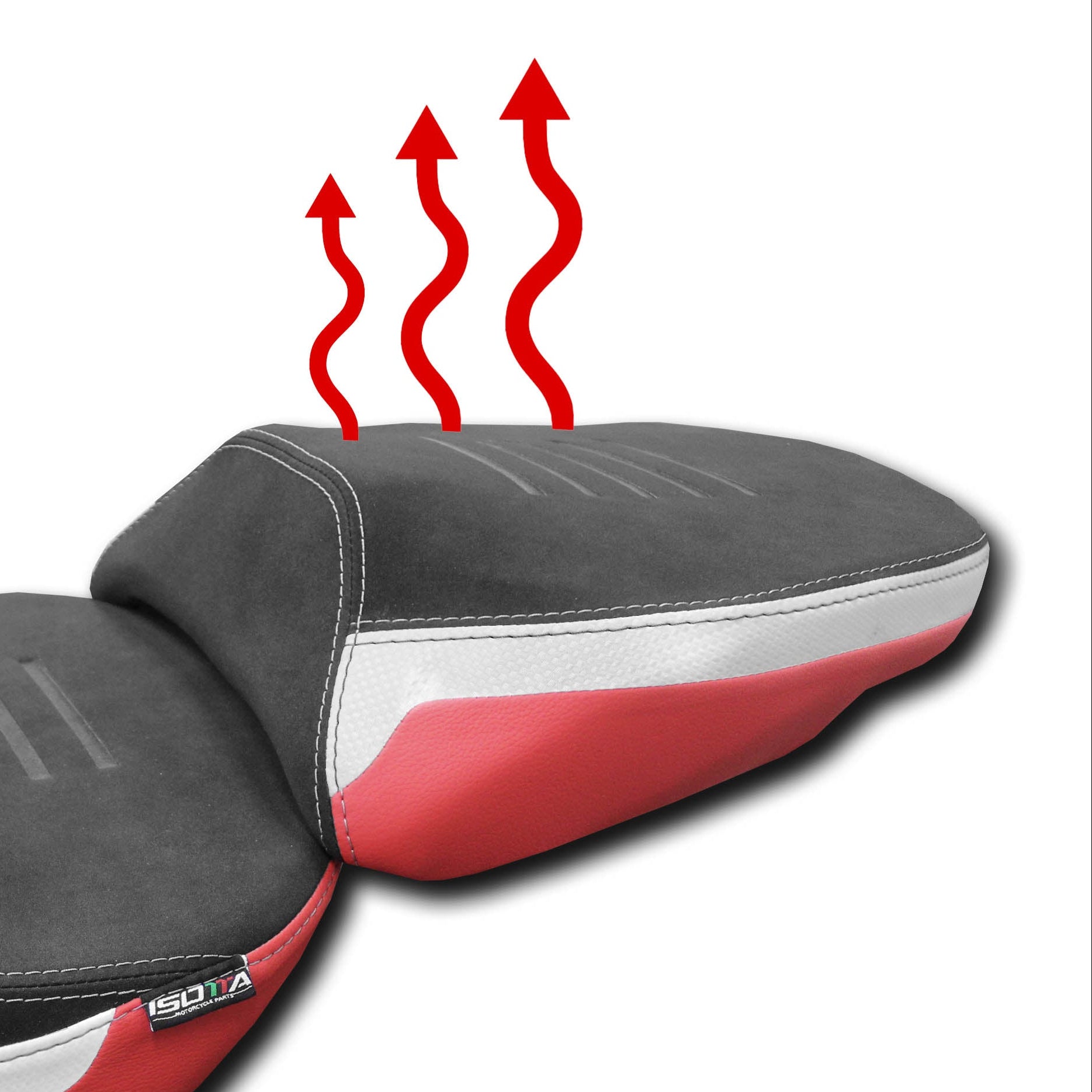 Isotta Heated Pillion Comfort Seat | Red | Ducati Multistrada V4/V4 S/Rally/Pikes Peak  2020-2026 -   Pyramid Motorcycle Accessories