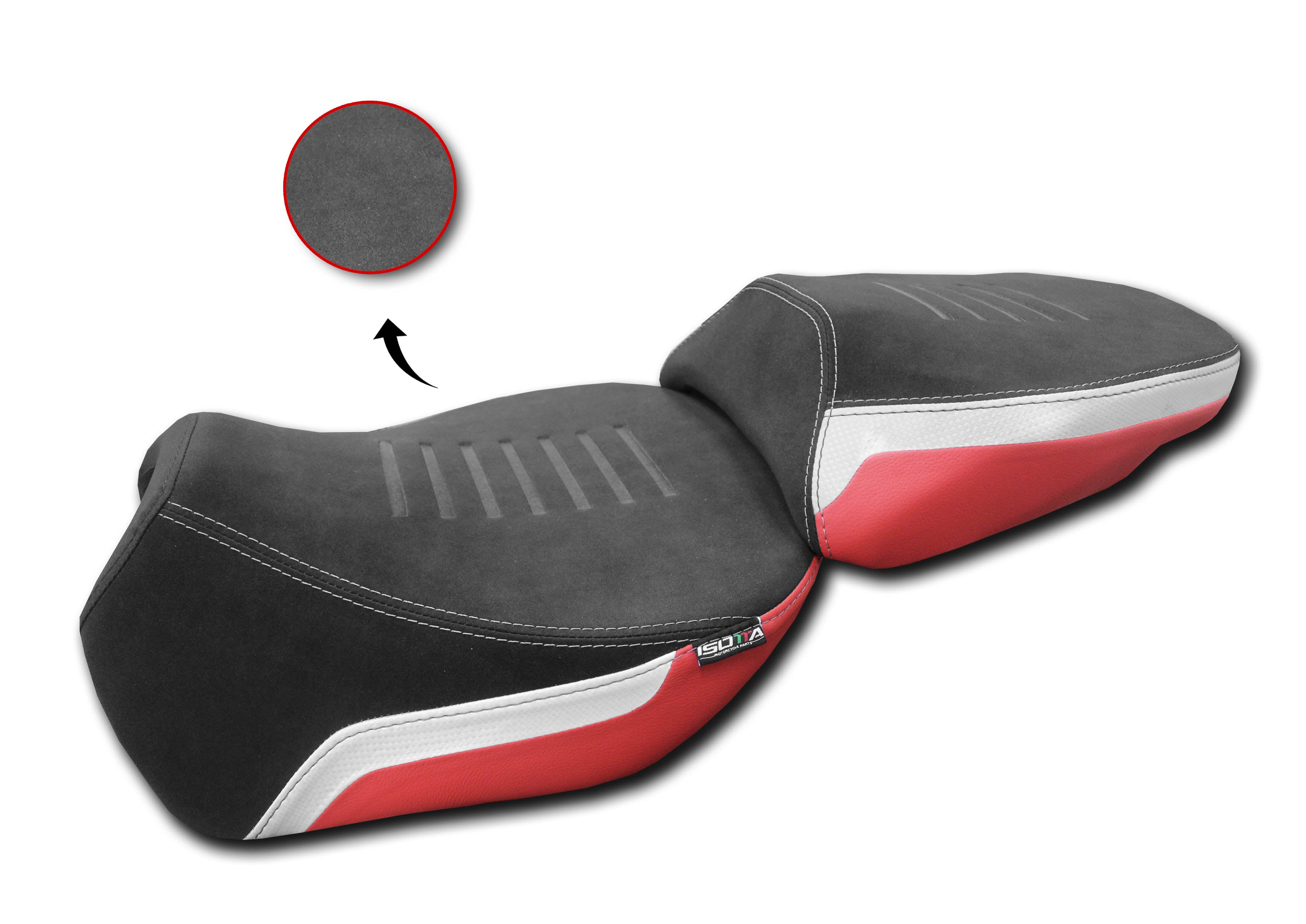Isotta Comfort Low Front Seat | White | Black/Red | Red | Triple Black | Ducati Multistrada V4/S/Sport / Pikes Peak / Rally -   Pyramid Motorcycle Accessories