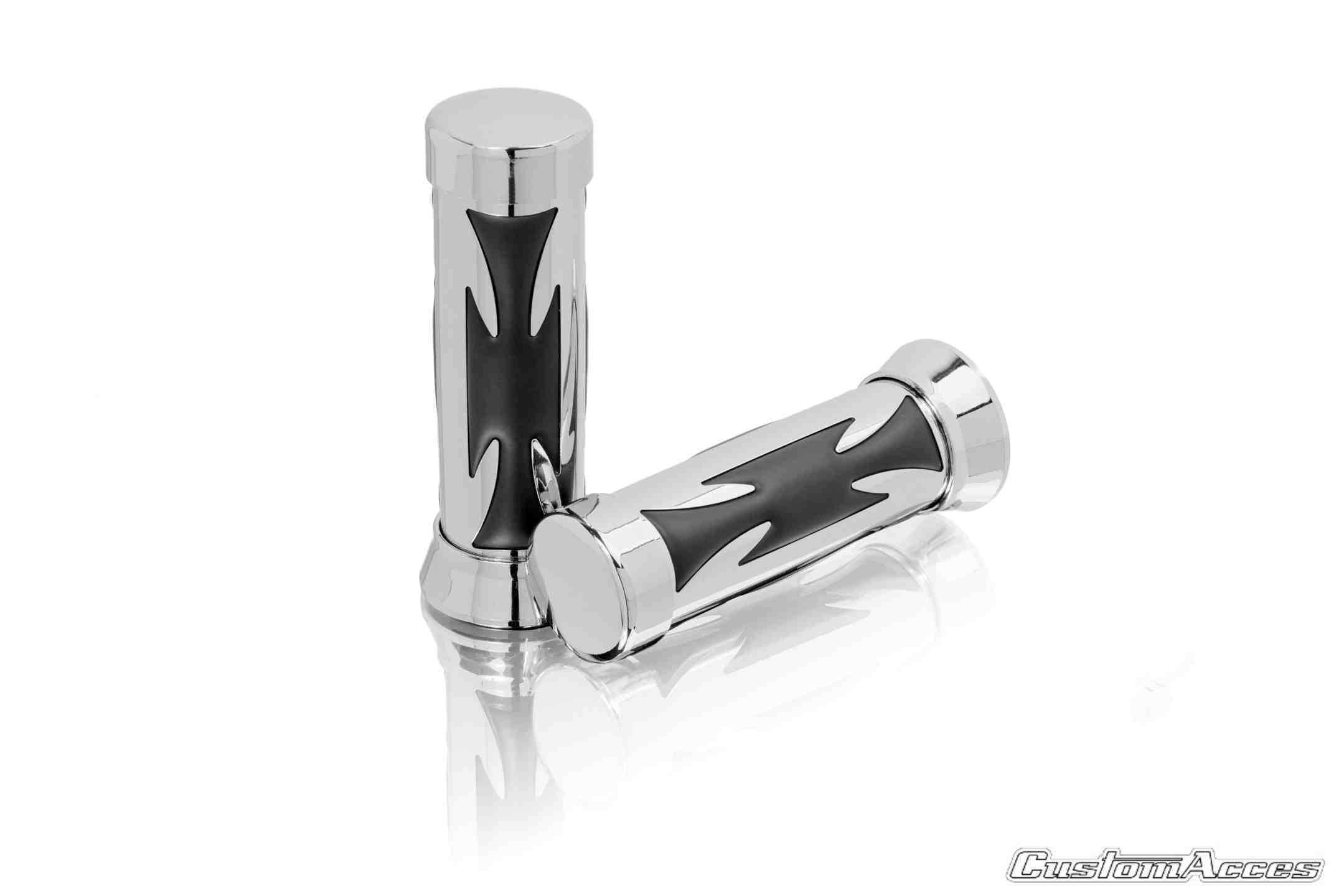 Customacces Malta Cross Grips | Chrome | Yamaha XV1900 Midnight Star 2006>2016-Racing Grips-Pyramid Motorcycle Accessories