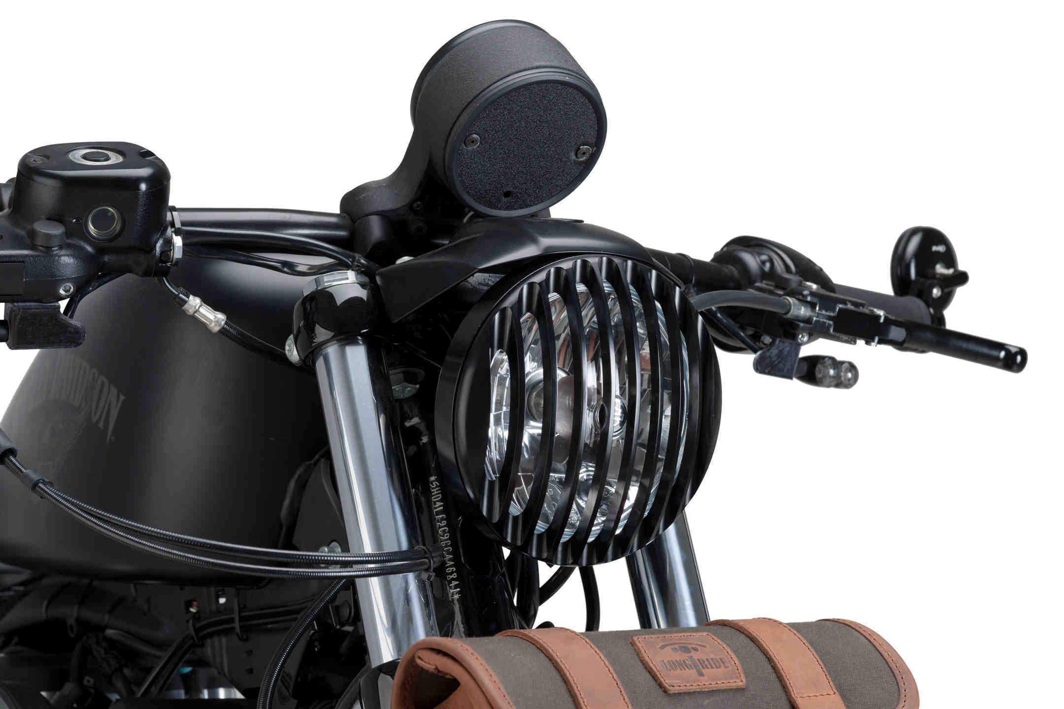 Customacces Max Model Headlight Protector | Black | Harley Davidson Sportster 1200 Custom (XL1200C) 1996>2019-XFAR001N-Headlight Protection-Pyramid Motorcycle Accessories