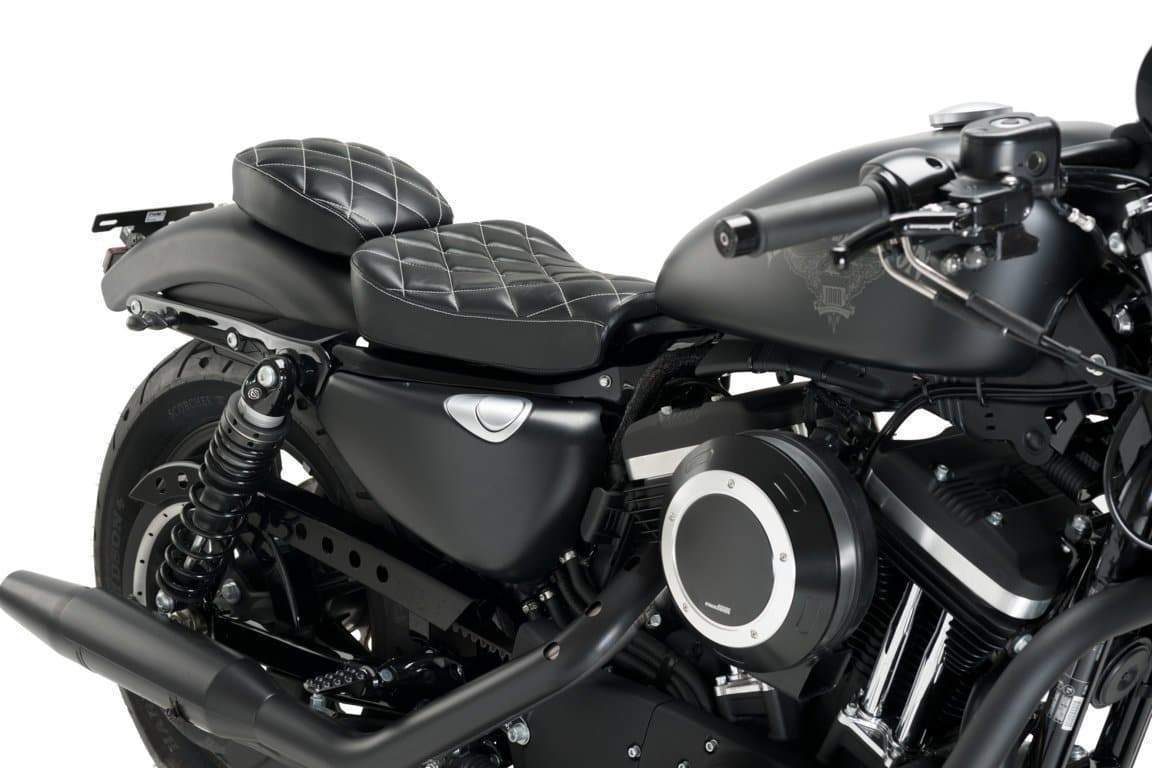 Customacces Saltillo Pillion Seat | Black | Harley Davidson Sportster 883 R Roadster 2002>2015-Seats-Pyramid Motorcycle Accessories