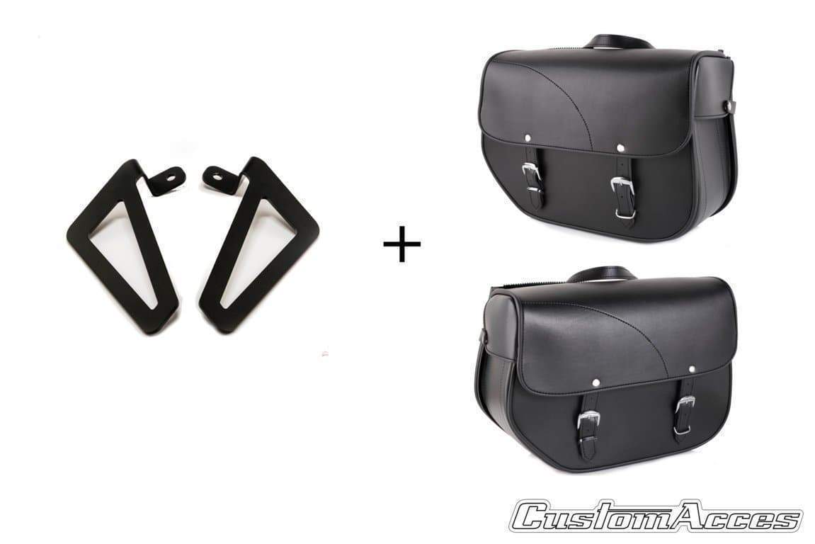 Customacces Sant Louis Saddlebags - Includes Universal Support | Black | Harley Davidson Sportster 883R Roadster (XL883R) 2010>2015-XAPS002N-Storage-Pyramid Motorcycle Accessories