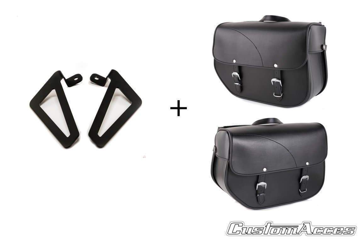 Customacces Sant Louis Saddlebags - Includes Universal Support | Black | Harley Davidson Sportster Superlow (XL883L) 2004>2019-XAPS002N-Storage-Pyramid Motorcycle Accessories