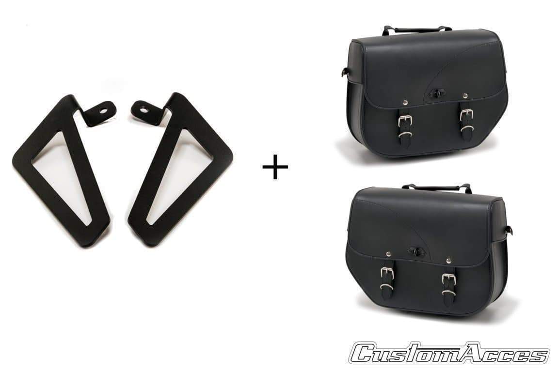 Customacces Sant Louis Saddlebags With Metal Base - Includes Universal Support | Black | Harley Davidson Sportster 883R Roadster (XL883R) 2010>2015-XAPS003N-Storage-Pyramid Motorcycle Accessories
