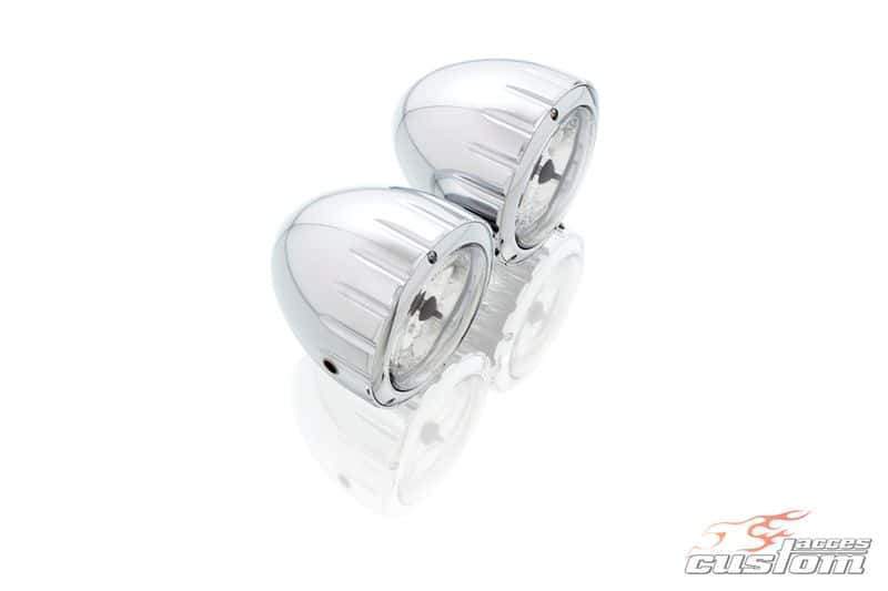Customacces Twin Headlights | Chrome-Lights-Pyramid Motorcycle Accessories